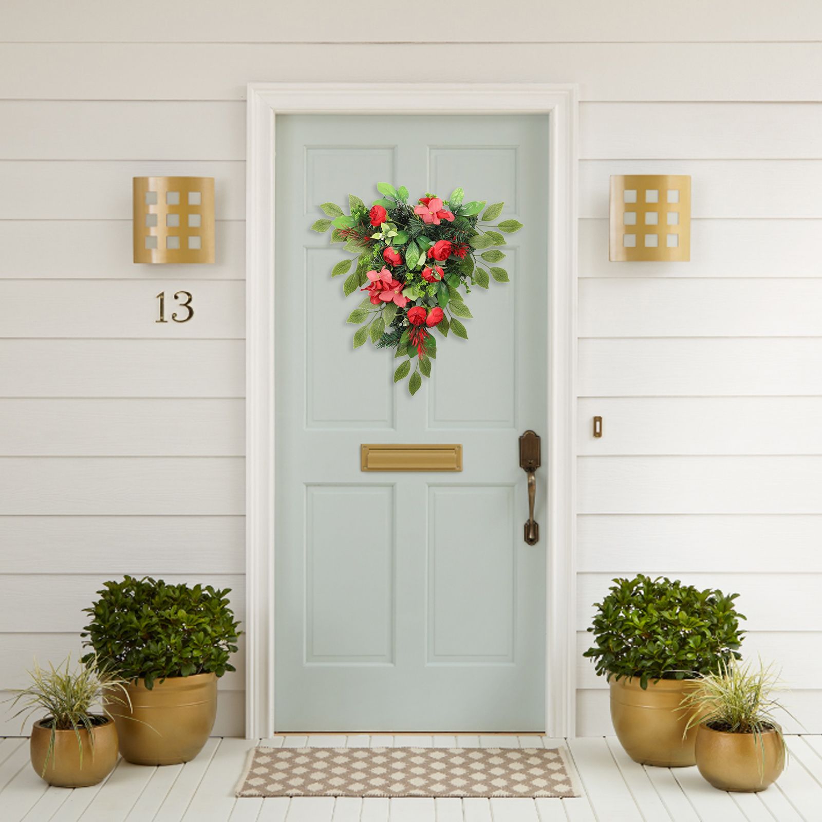 Red Tea Bud Hydrangea Upside down Tree PVC Green Plant Door Hanging Home Decoration - Image 7