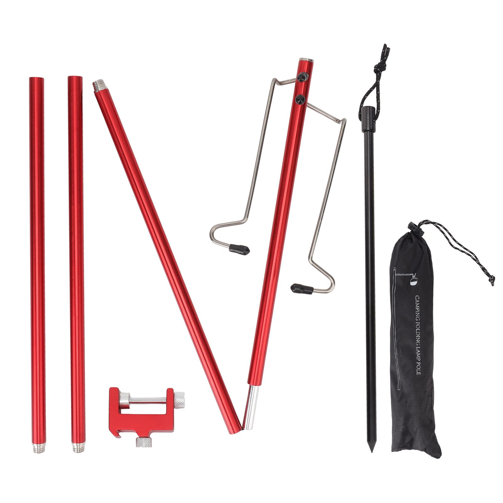 Camping Lantern Stand Portable Lightweight Outdoor Camping Aluminum Alloy Lamp Pole Light Hanging Stand Red - Image 1