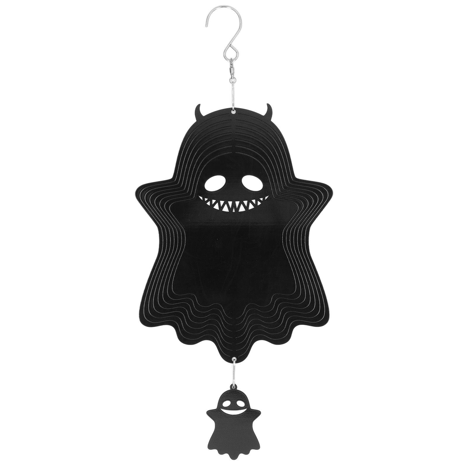 Ghost Wind Chimes Stainless Steel Wind Bell 3D Ghost Wind Spinners Halloween Ornament for Garden Yard Decoration 35x15cm - Image 1