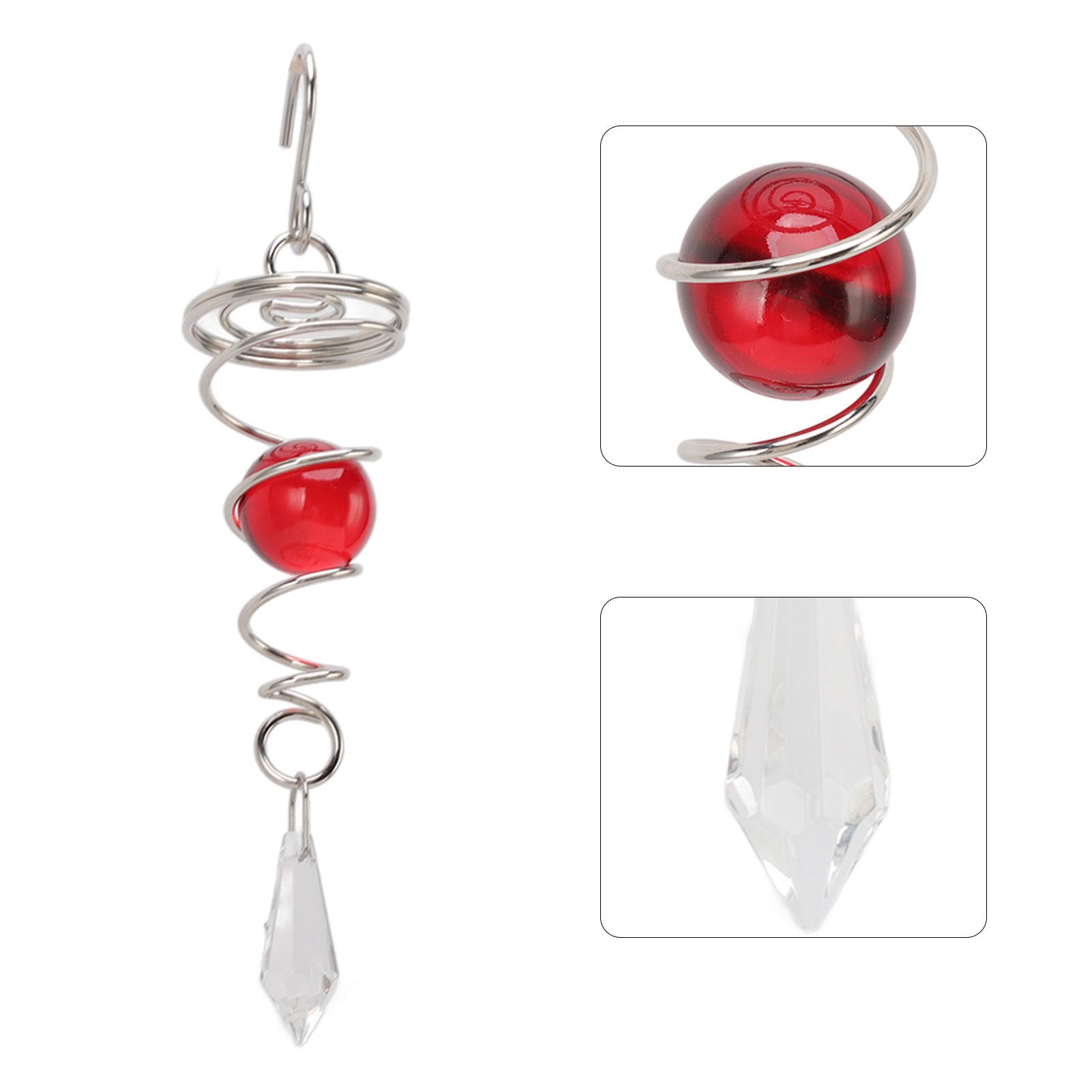 2Pcs Gazing Ball Spiral Tail Wind Spinner Stabilizer Stainless Steel Spiral Wind Chimes for Outside Red - Image 8