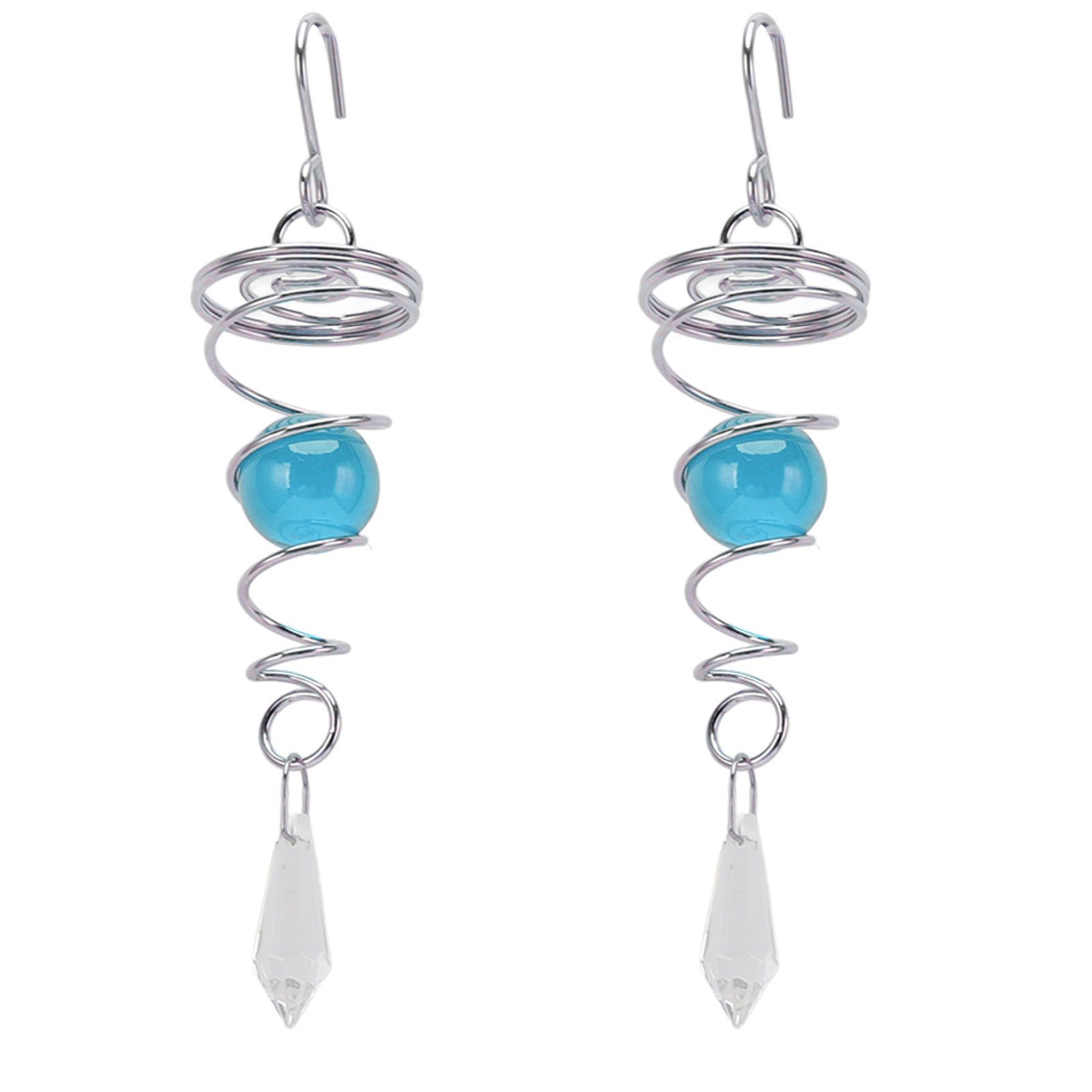 2Pcs Gazing Ball Spiral Tail Wind Spinner Stabilizer Stainless Steel Spiral Wind Chimes for Outside Lake Blue - Image 1