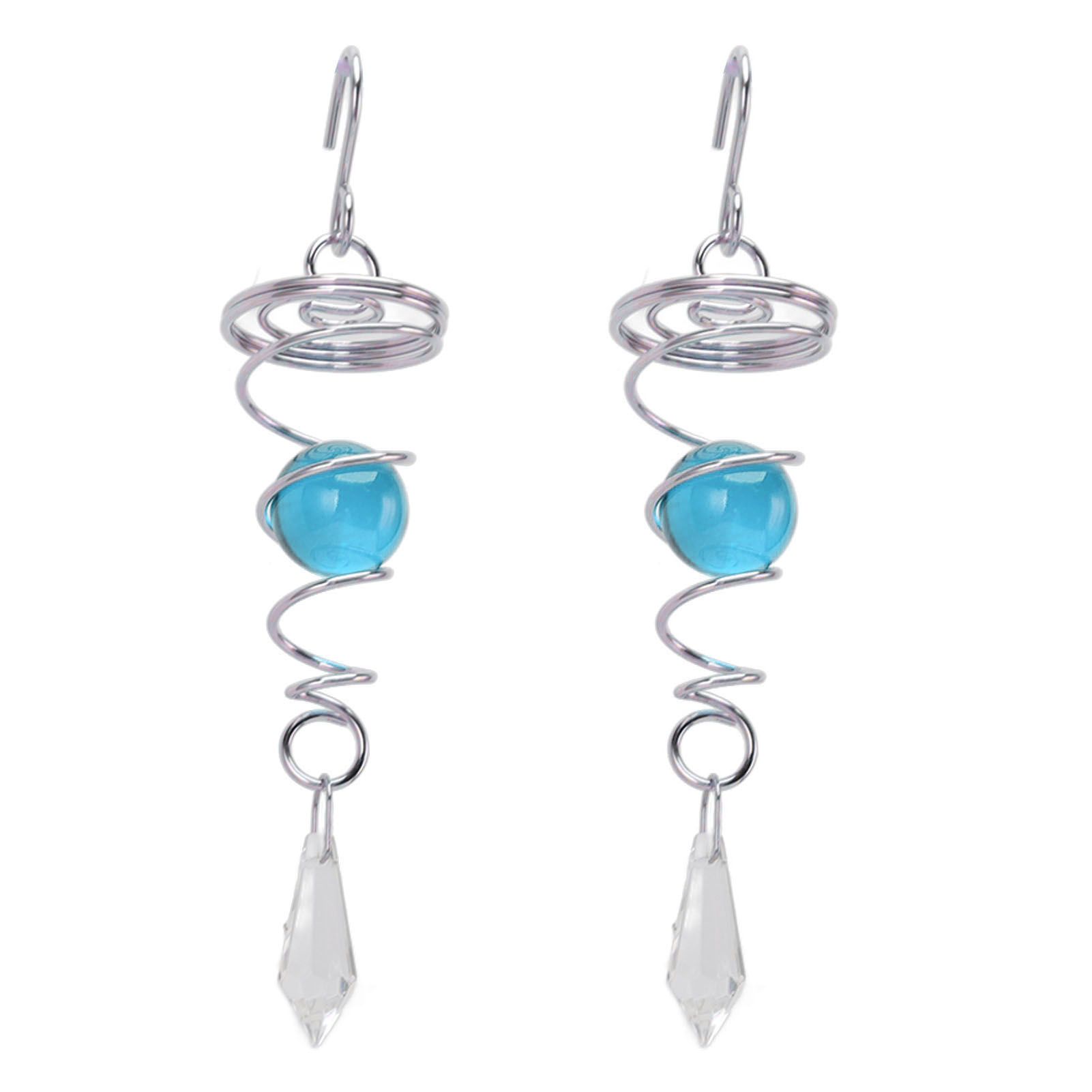 2Pcs Gazing Ball Spiral Tail Wind Spinner Stabilizer Stainless Steel Spiral Wind Chimes for Outside Lake Blue - Image 2