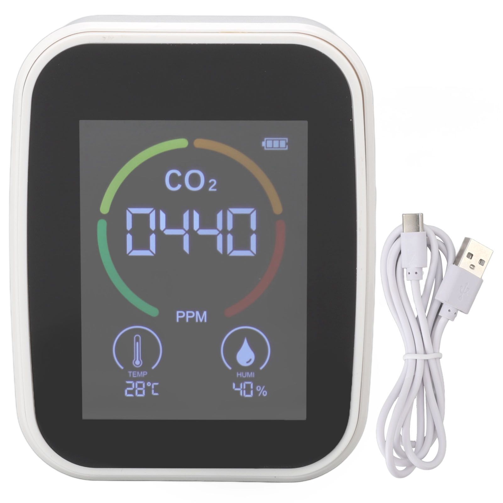 Indoor Air Quality Monitor Co2 Carbon Dioxide Detector TVOC Air Temperature Humidity Quality Detector White - Image 1