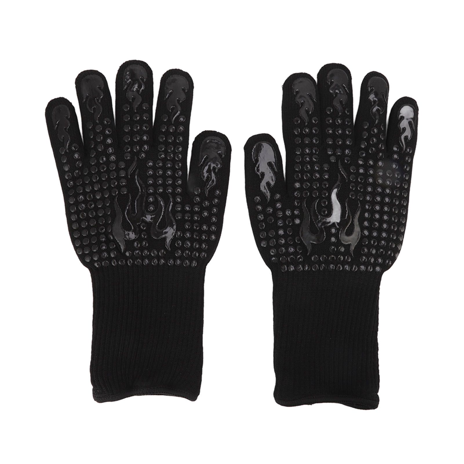 2 Pcs Heat Resistant Gloves Thermal Isolation High Temperature Resistant Anti Slip Washable Silicone Knitted Oven Mitts Free Size Black - Image 1