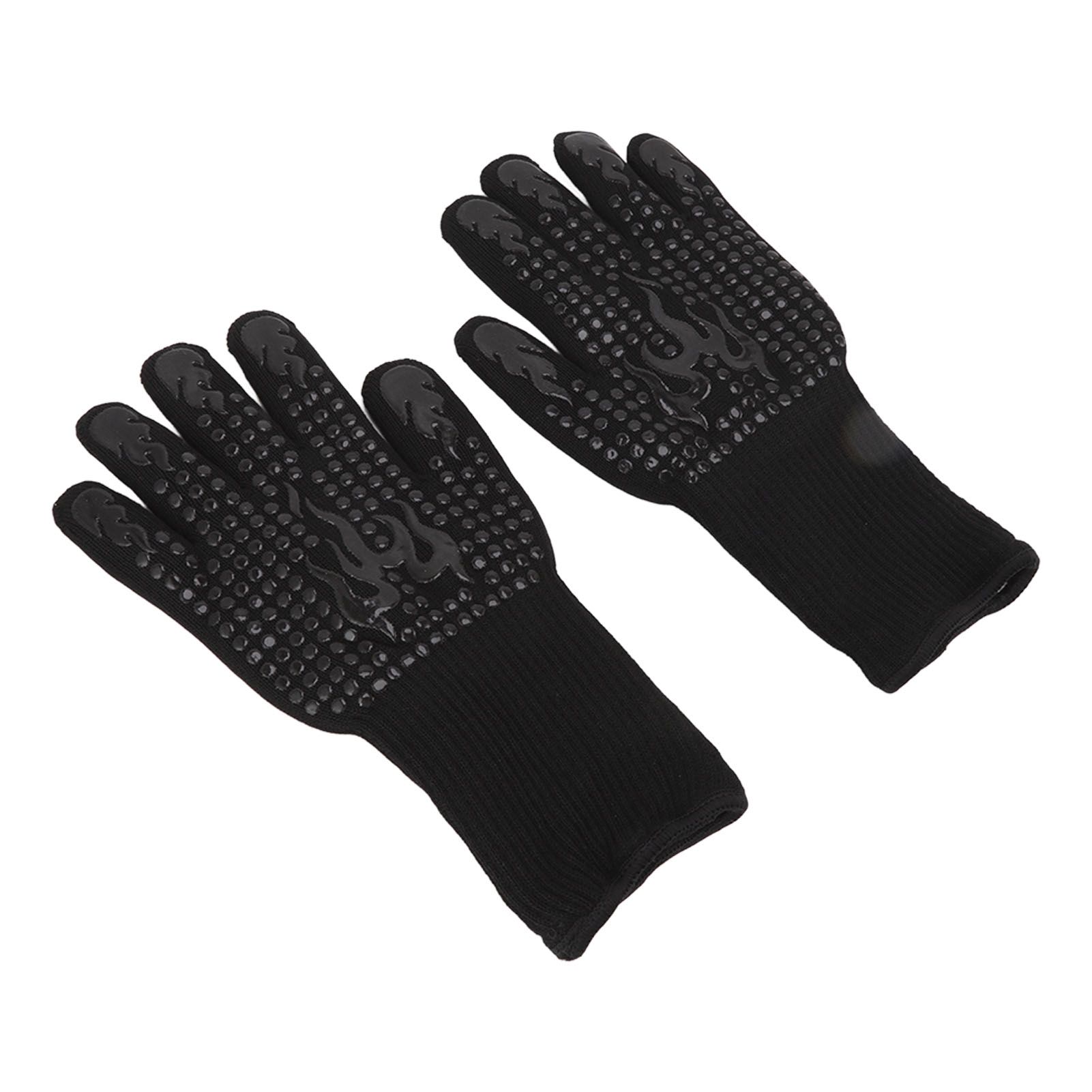 2 Pcs Heat Resistant Gloves Thermal Isolation High Temperature Resistant Anti Slip Washable Silicone Knitted Oven Mitts Free Size Black - Image 2