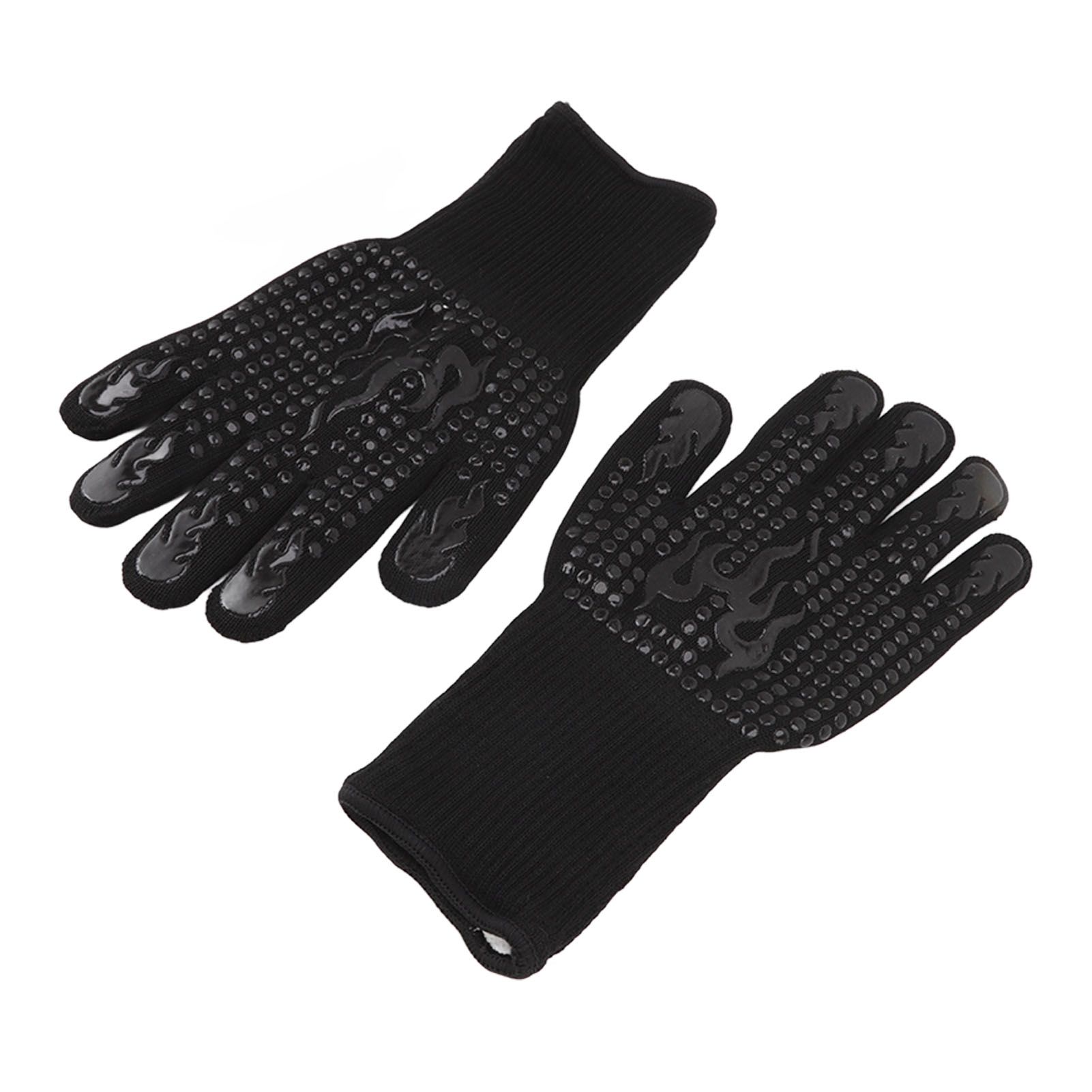 2 Pcs Heat Resistant Gloves Thermal Isolation High Temperature Resistant Anti Slip Washable Silicone Knitted Oven Mitts Free Size Black - Image 3