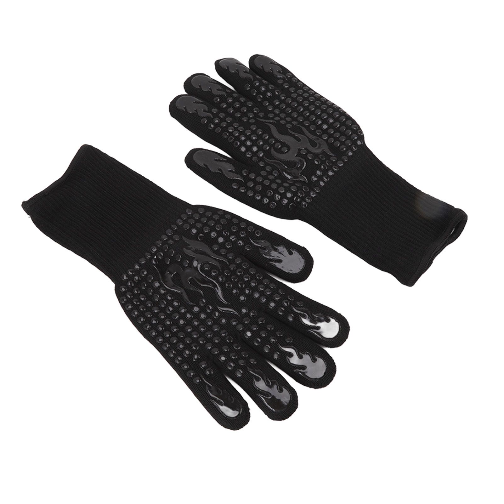 2 Pcs Heat Resistant Gloves Thermal Isolation High Temperature Resistant Anti Slip Washable Silicone Knitted Oven Mitts Free Size Black - Image 4