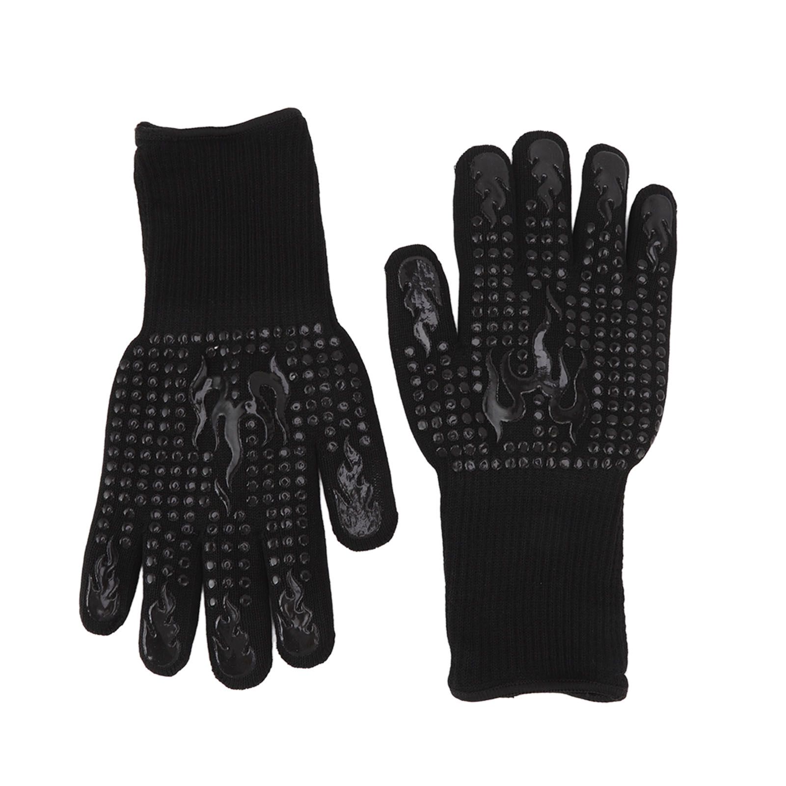 2 Pcs Heat Resistant Gloves Thermal Isolation High Temperature Resistant Anti Slip Washable Silicone Knitted Oven Mitts Free Size Black - Image 5