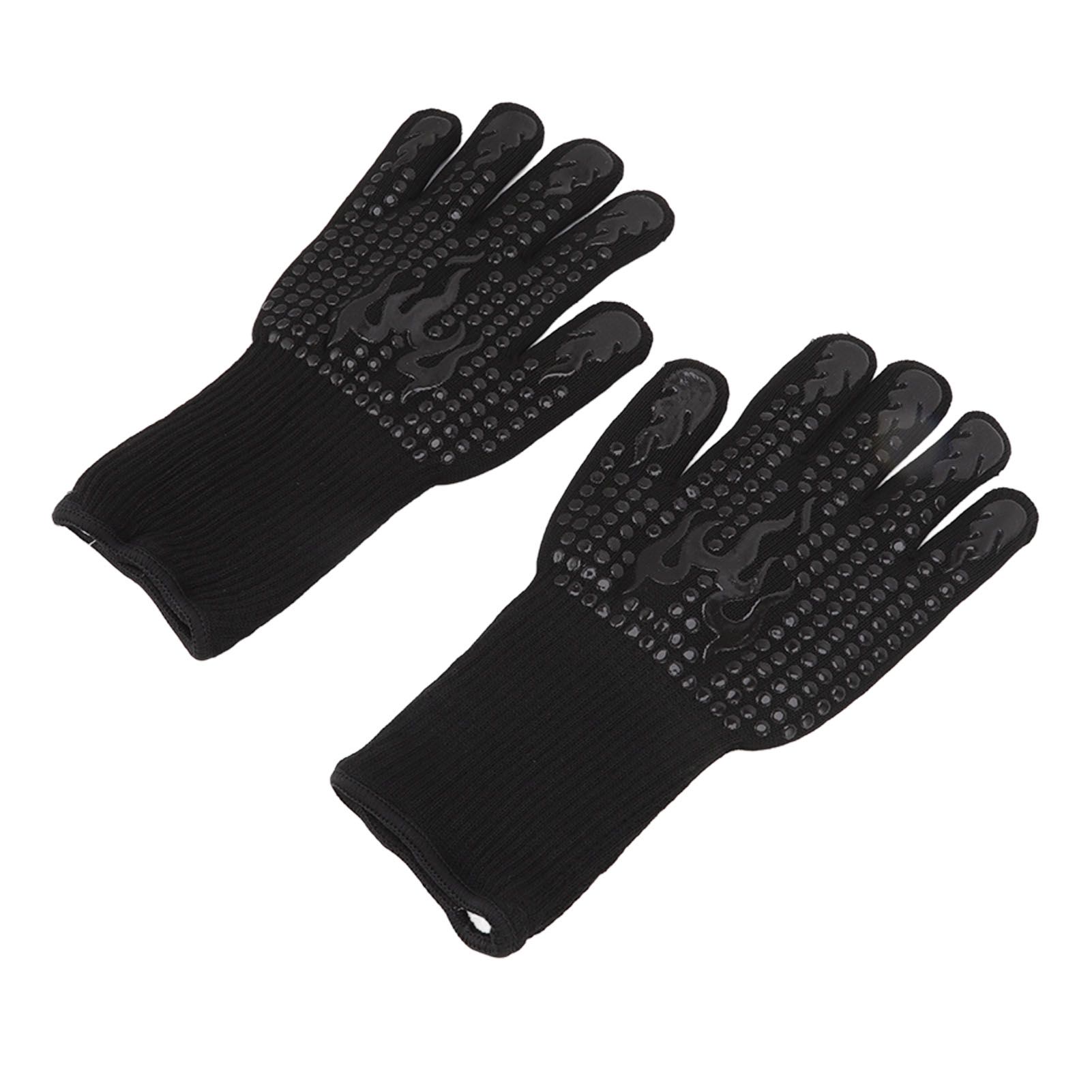 2 Pcs Heat Resistant Gloves Thermal Isolation High Temperature Resistant Anti Slip Washable Silicone Knitted Oven Mitts Free Size Black - Image 6