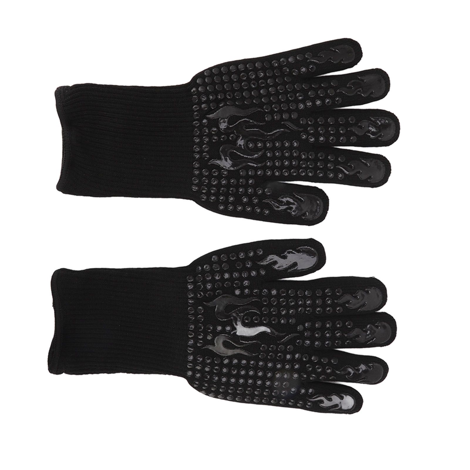 2 Pcs Heat Resistant Gloves Thermal Isolation High Temperature Resistant Anti Slip Washable Silicone Knitted Oven Mitts Free Size Black - Image 7