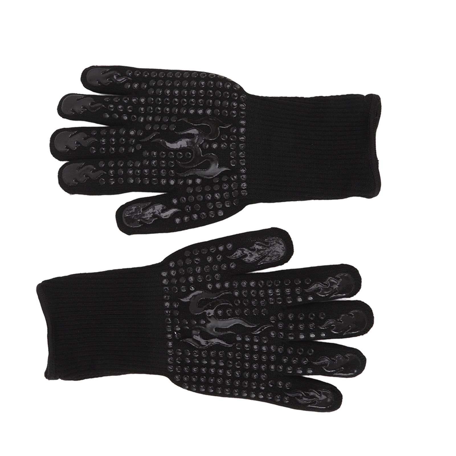 2 Pcs Heat Resistant Gloves Thermal Isolation High Temperature Resistant Anti Slip Washable Silicone Knitted Oven Mitts Free Size Black - Image 8