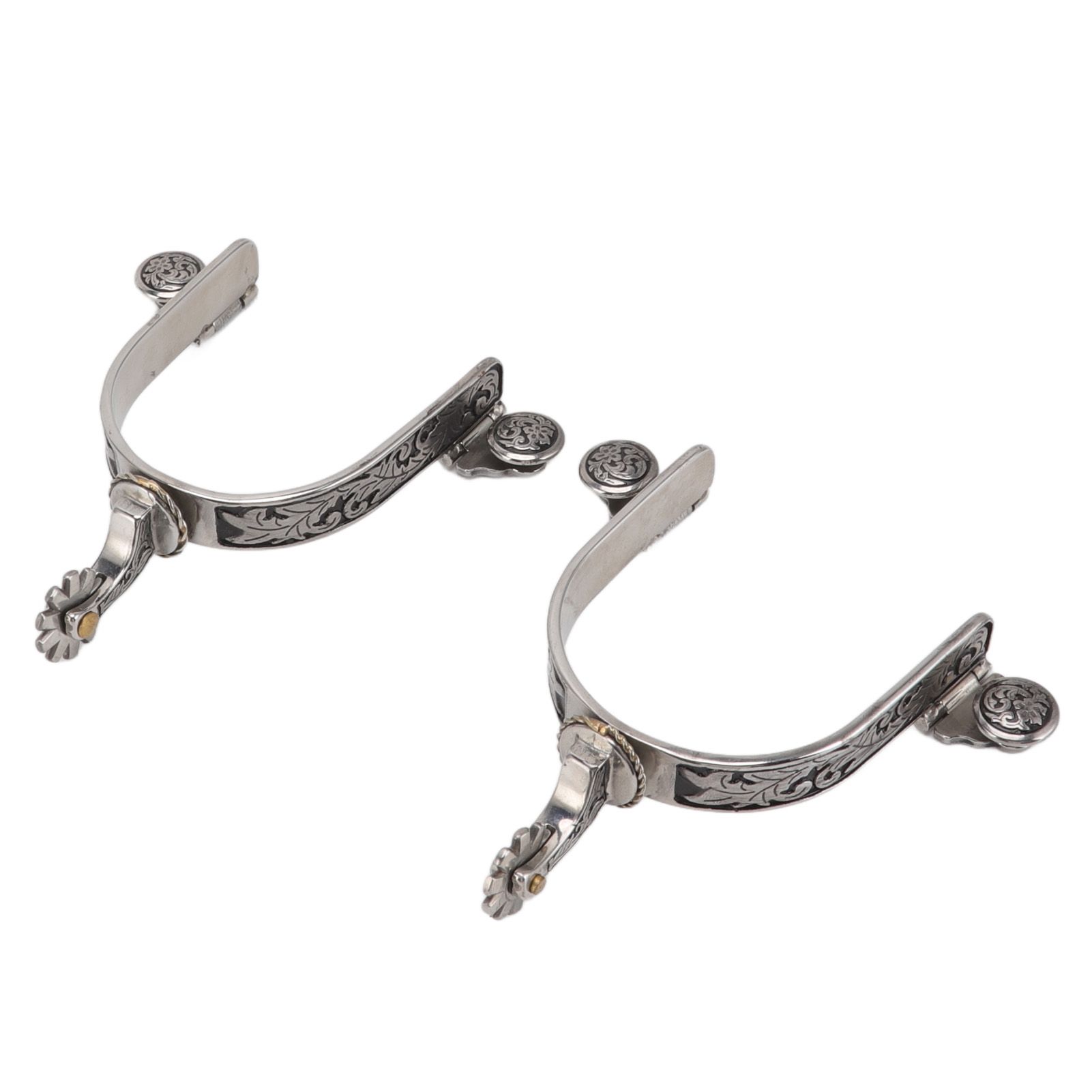 One Pair Boot Spurs Stainless Steel Vintage Leaf Patterned Western Cowboy Spurs for Outdoor - Image 1
