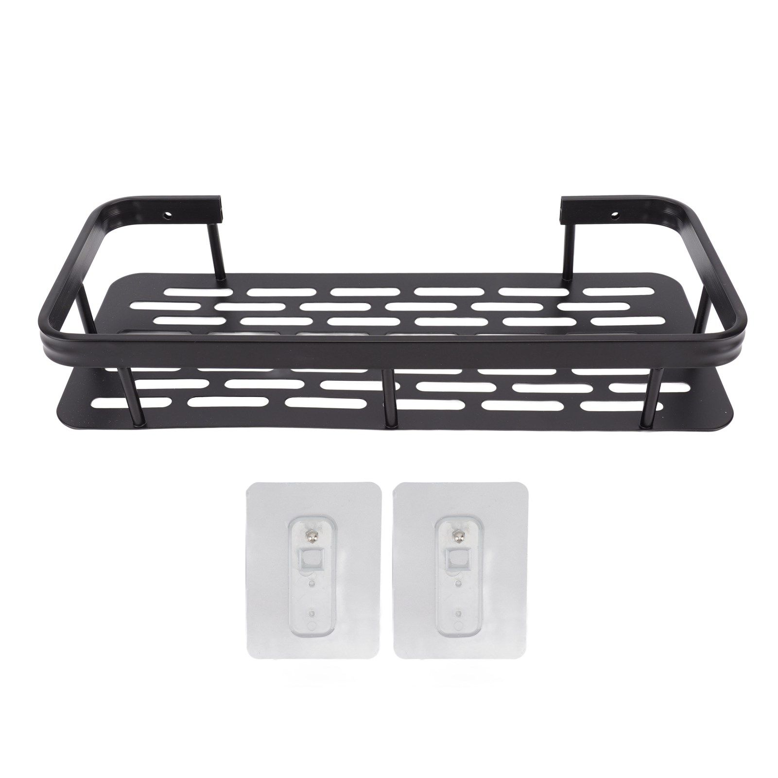 Shower Caddy Single Tier Durable Aluminium Rustproof Sticker Installation Shower Shelf for Bathroom Bedroom Kitchen Black - Image 1