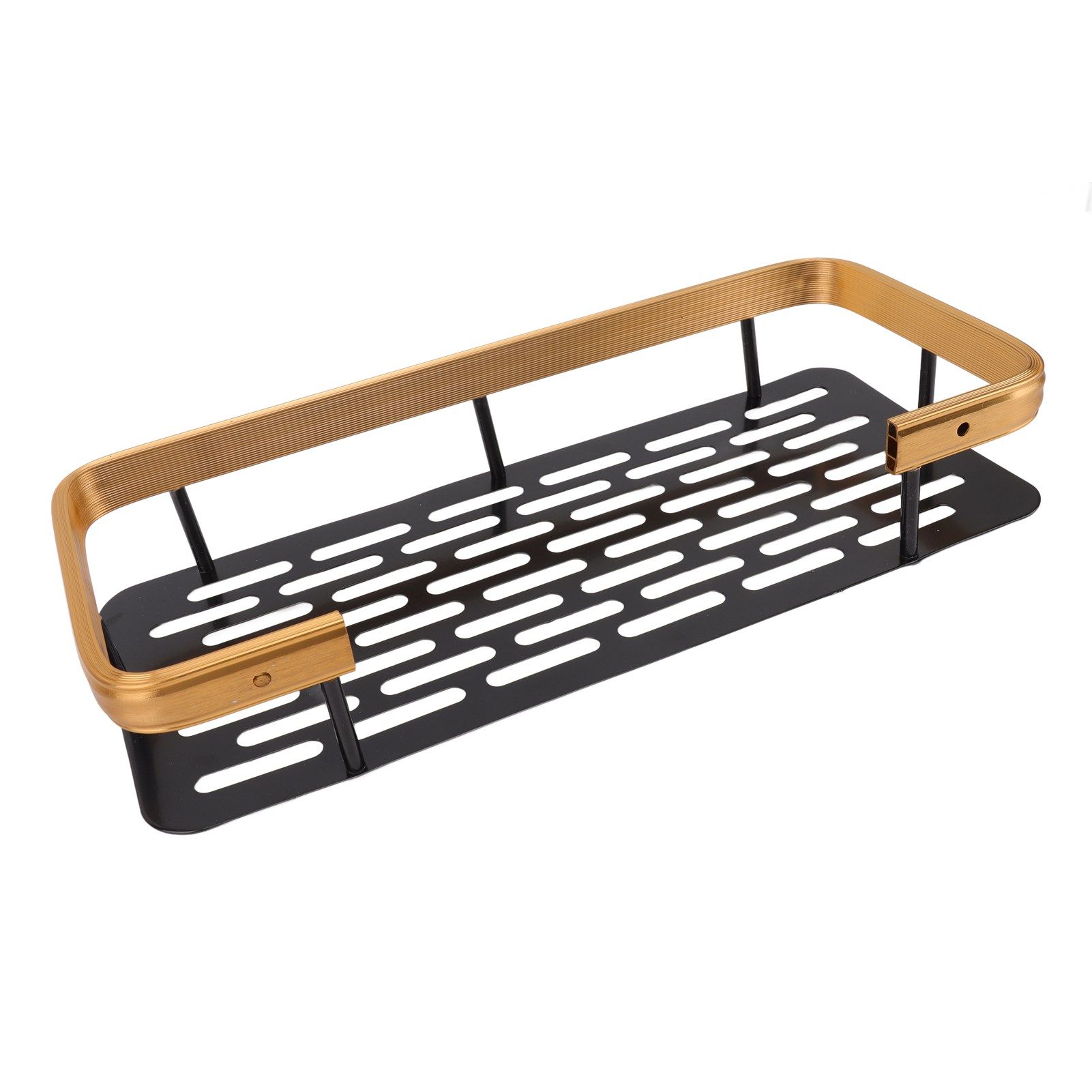 Shower Caddy Single Tier Durable Aluminium Rustproof Sticker Installation Shower Shelf for Bathroom Bedroom Kitchen Black Gold - Image 6