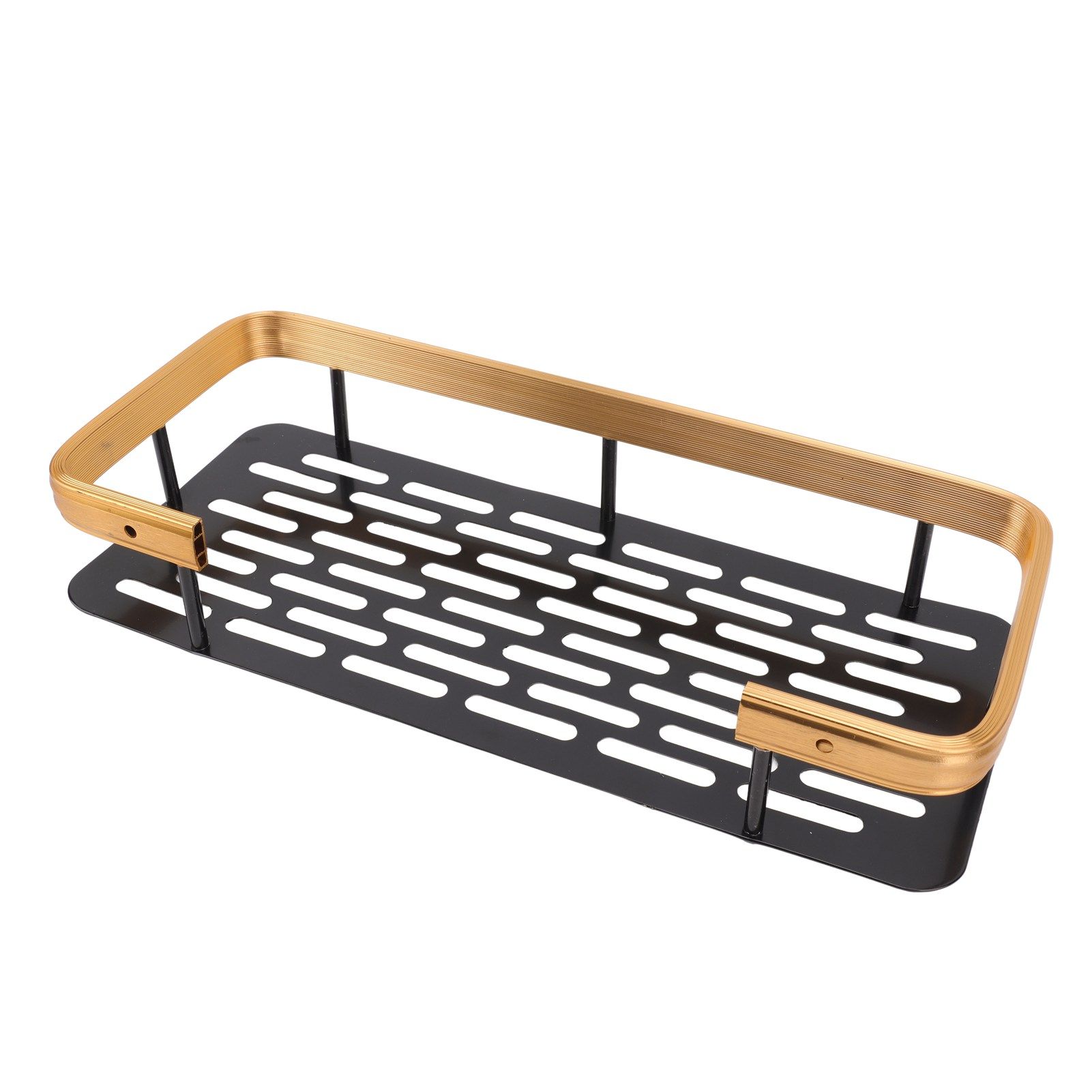 Shower Caddy Single Tier Durable Aluminium Rustproof Sticker Installation Shower Shelf for Bathroom Bedroom Kitchen Black Gold - Image 8