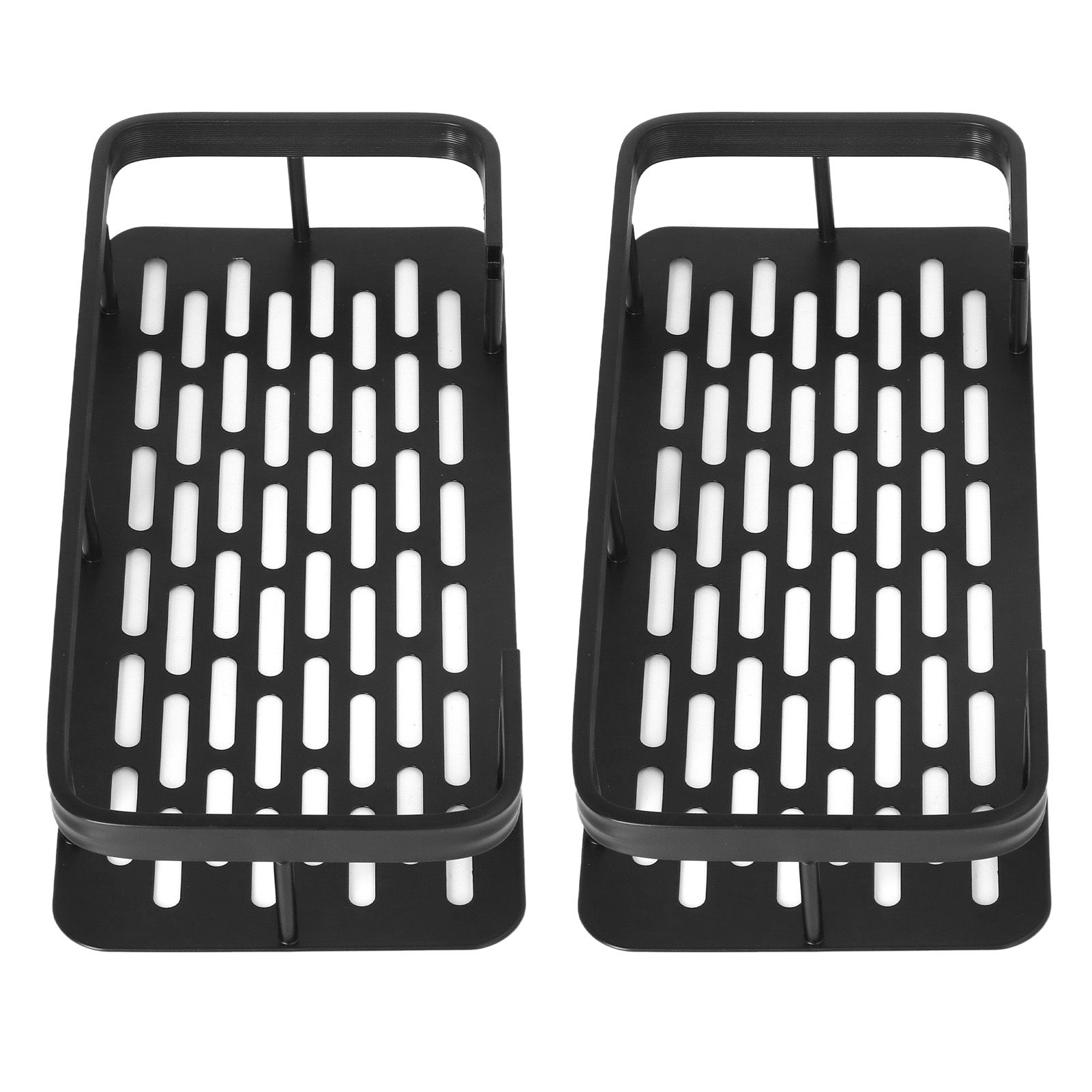 Shower Caddy Double Layer Rectangle Shape Space Saving Aluminum Punching Free Installation Bathroom Supplies for Home Black - Image 2