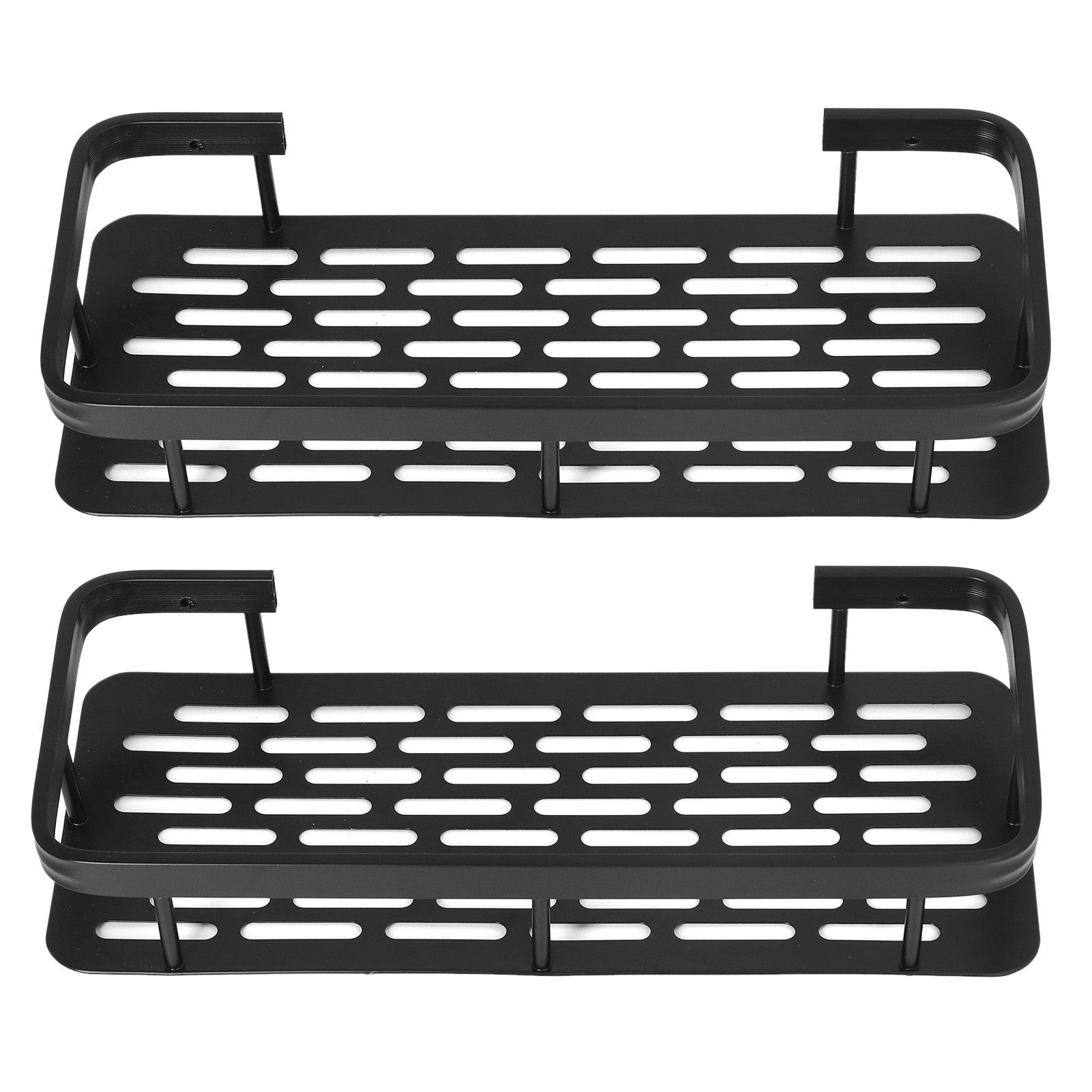 Shower Caddy Double Layer Rectangle Shape Space Saving Aluminum Punching Free Installation Bathroom Supplies for Home Black - Image 3