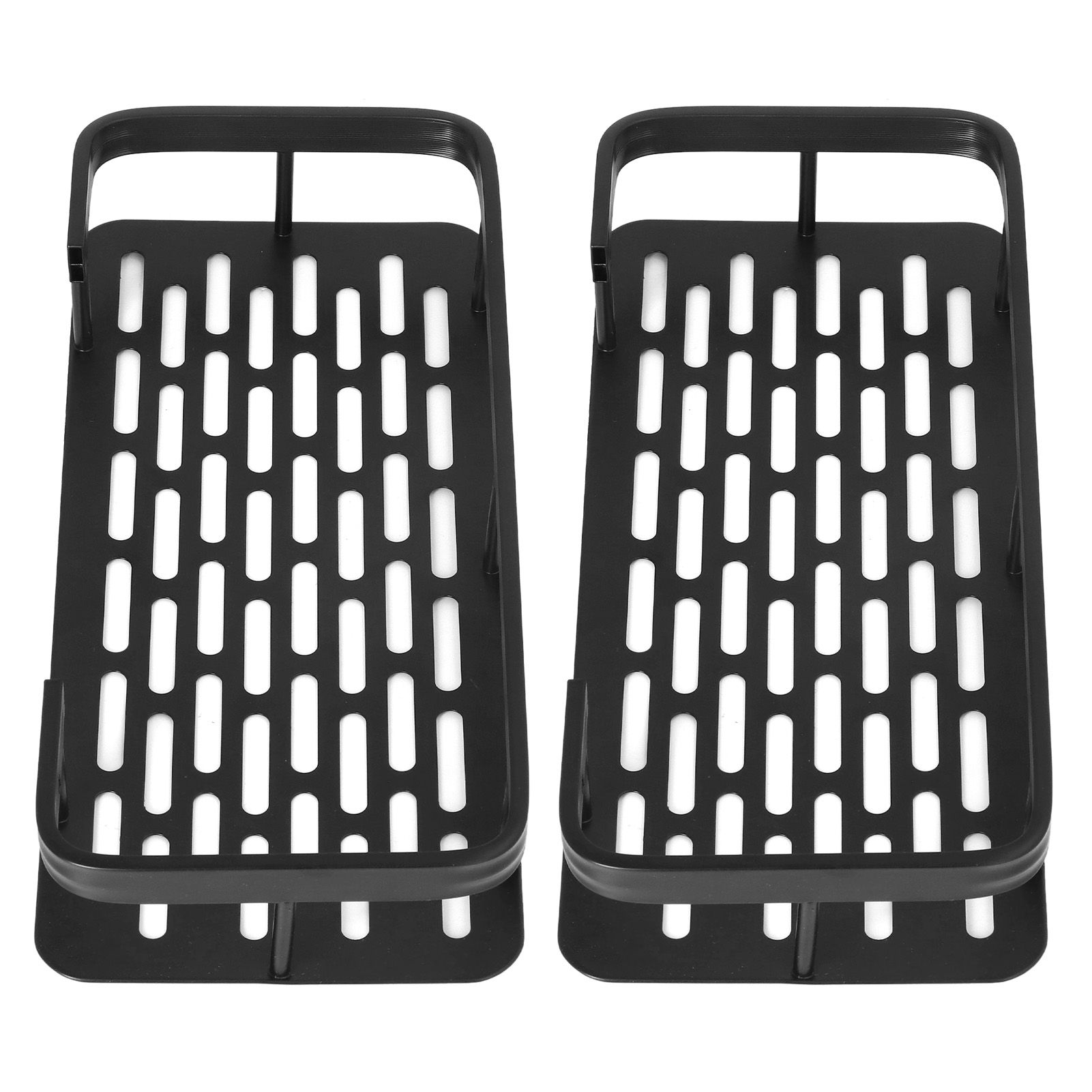 Shower Caddy Double Layer Rectangle Shape Space Saving Aluminum Punching Free Installation Bathroom Supplies for Home Black - Image 4