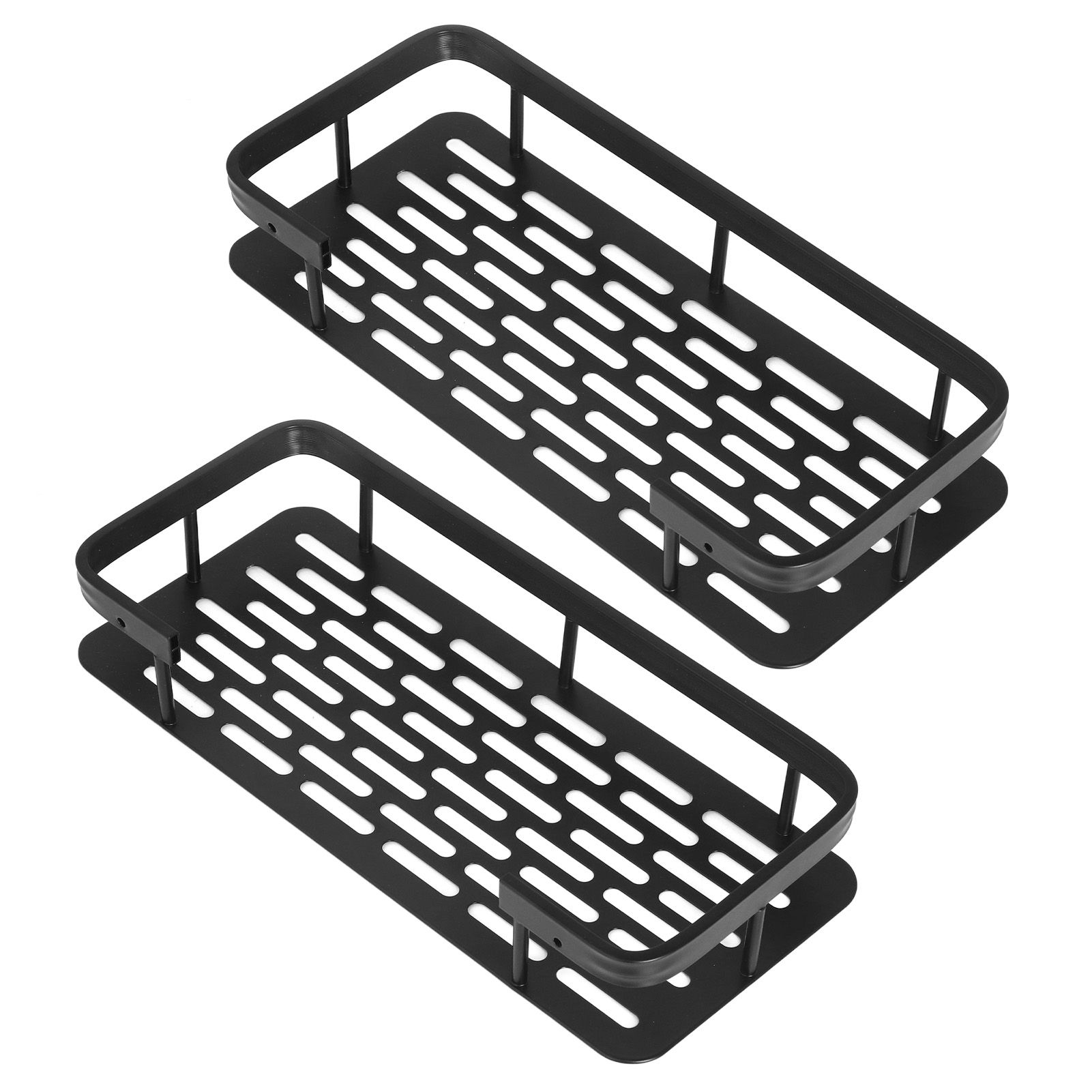 Shower Caddy Double Layer Rectangle Shape Space Saving Aluminum Punching Free Installation Bathroom Supplies for Home Black - Image 5