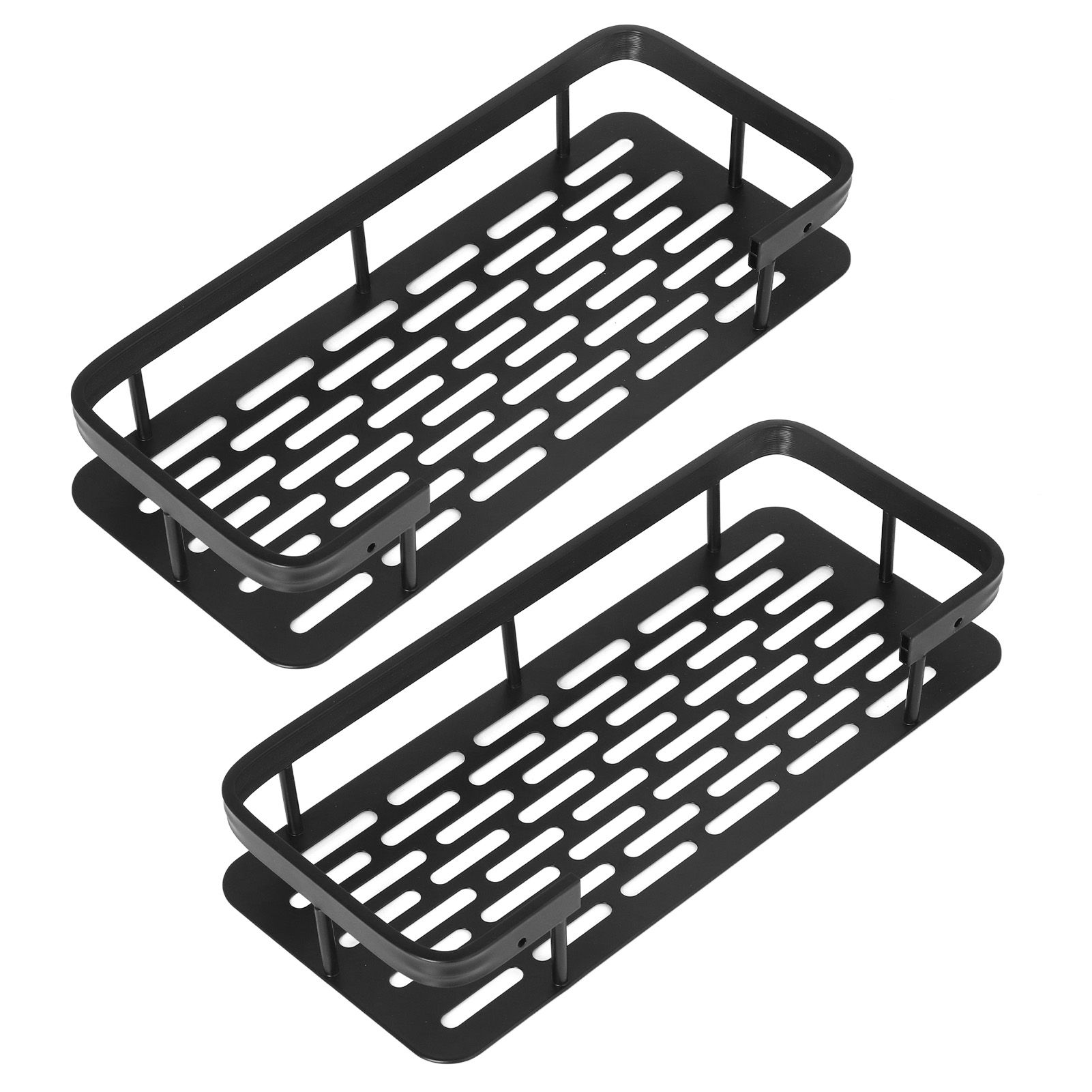 Shower Caddy Double Layer Rectangle Shape Space Saving Aluminum Punching Free Installation Bathroom Supplies for Home Black - Image 6