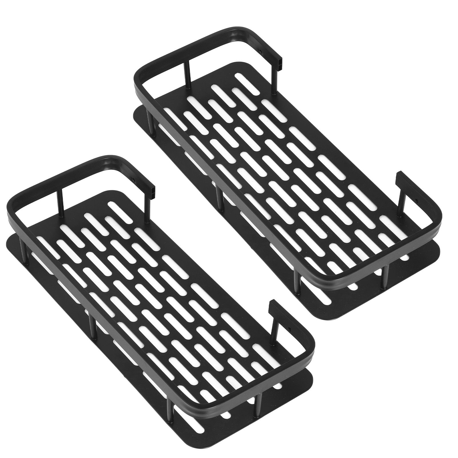 Shower Caddy Double Layer Rectangle Shape Space Saving Aluminum Punching Free Installation Bathroom Supplies for Home Black - Image 7