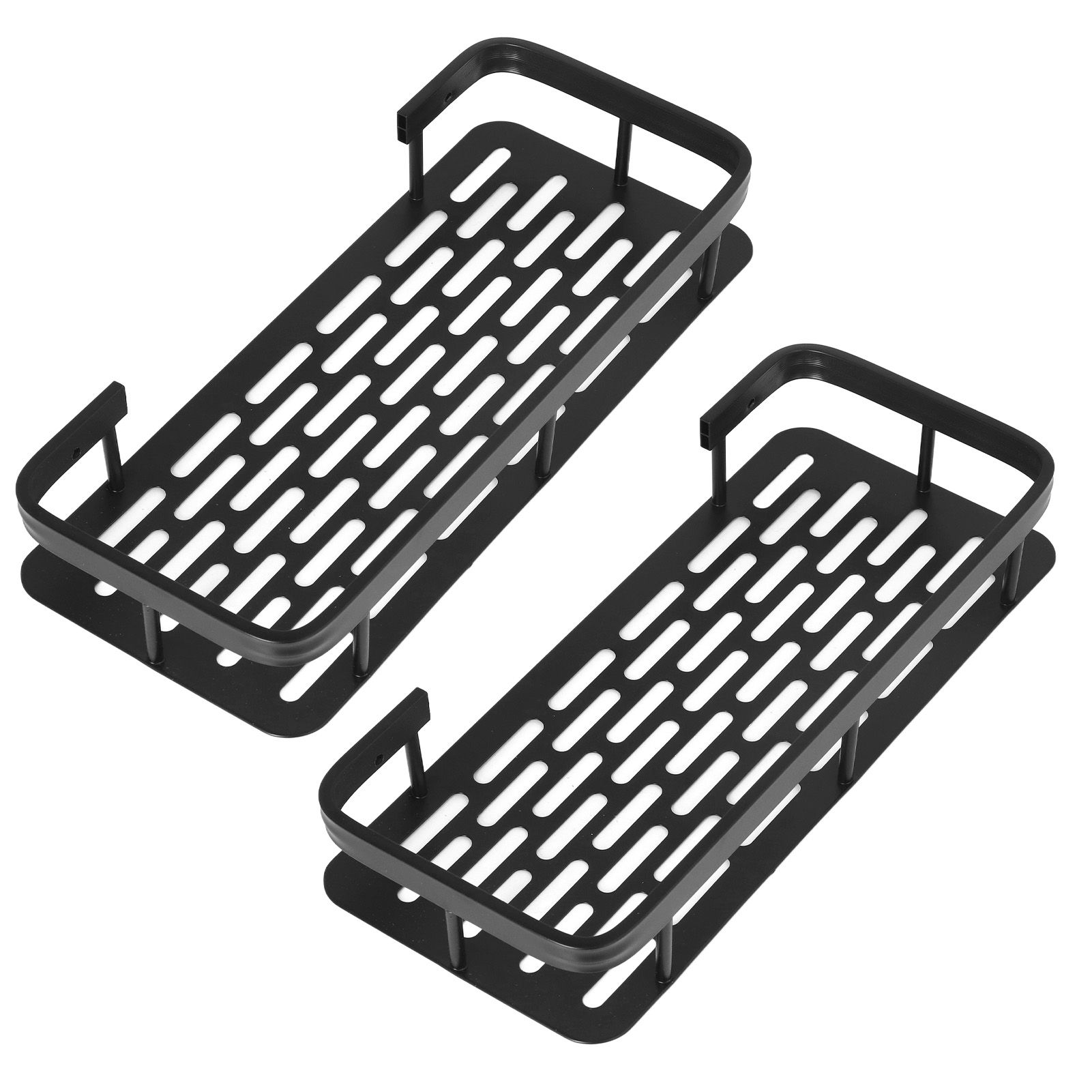Shower Caddy Double Layer Rectangle Shape Space Saving Aluminum Punching Free Installation Bathroom Supplies for Home Black - Image 8