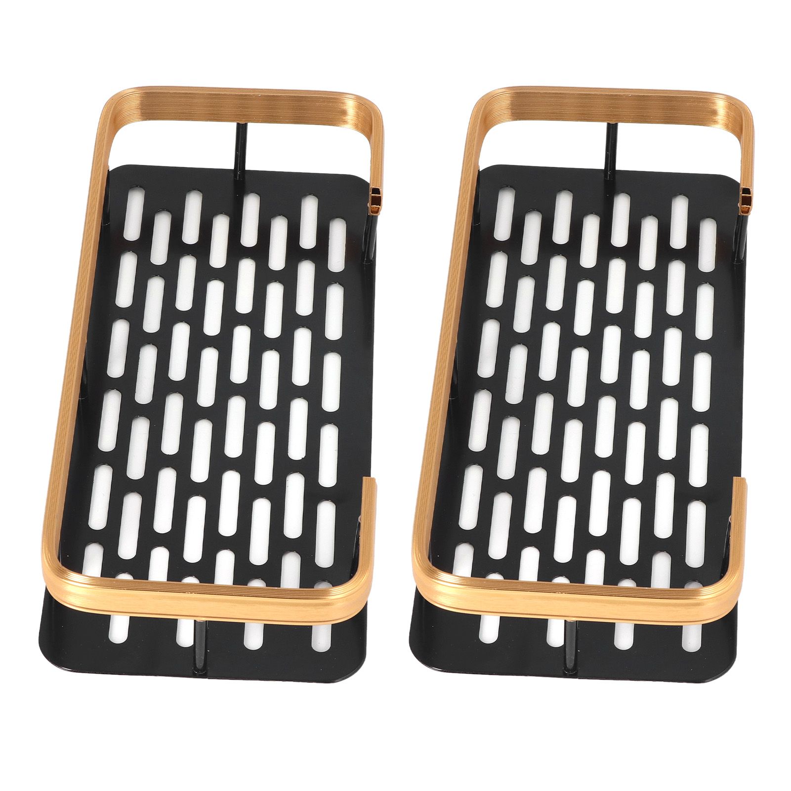 Shower Caddy Double Layer Rectangle Shape Space Saving Aluminum Punching Free Installation Bathroom Supplies for Home Black Gold - Image 2