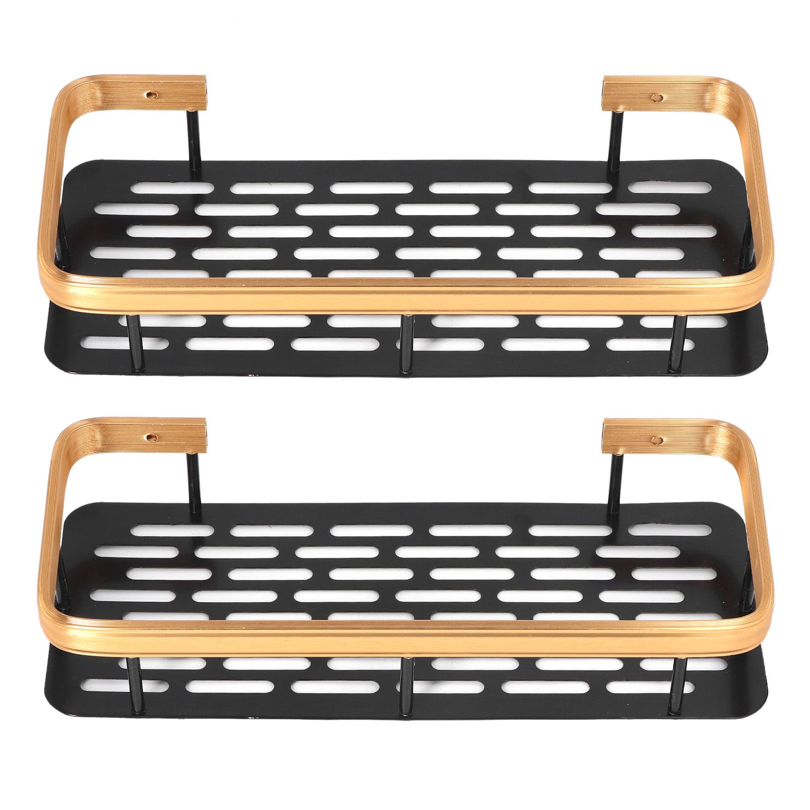 Shower Caddy Double Layer Rectangle Shape Space Saving Aluminum Punching Free Installation Bathroom Supplies for Home Black Gold - Image 3