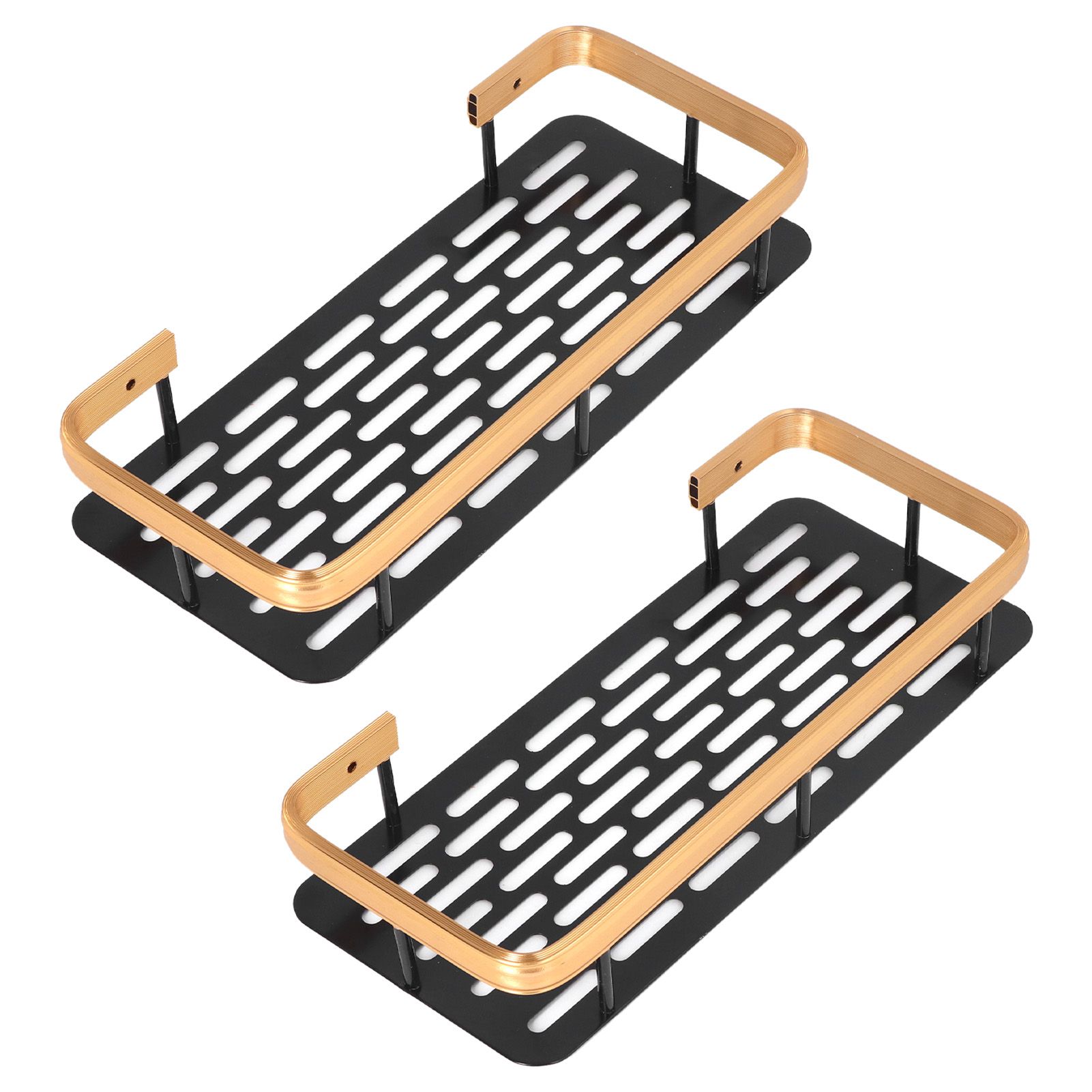 Shower Caddy Double Layer Rectangle Shape Space Saving Aluminum Punching Free Installation Bathroom Supplies for Home Black Gold - Image 5