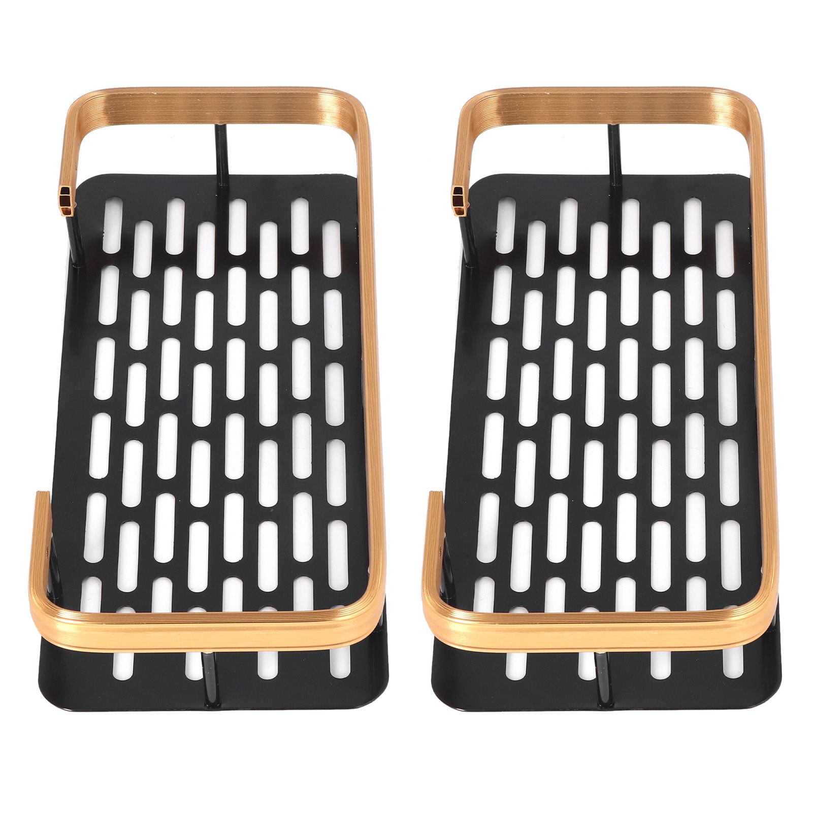 Shower Caddy Double Layer Rectangle Shape Space Saving Aluminum Punching Free Installation Bathroom Supplies for Home Black Gold - Image 6