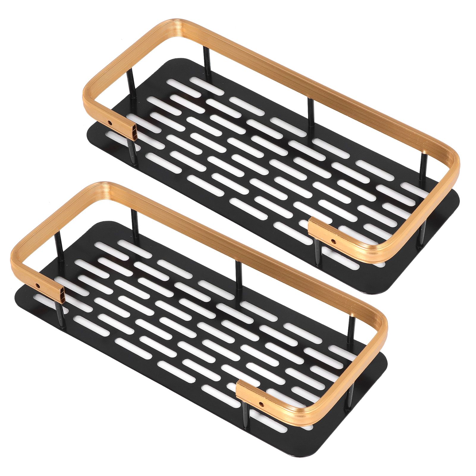 Shower Caddy Double Layer Rectangle Shape Space Saving Aluminum Punching Free Installation Bathroom Supplies for Home Black Gold - Image 7