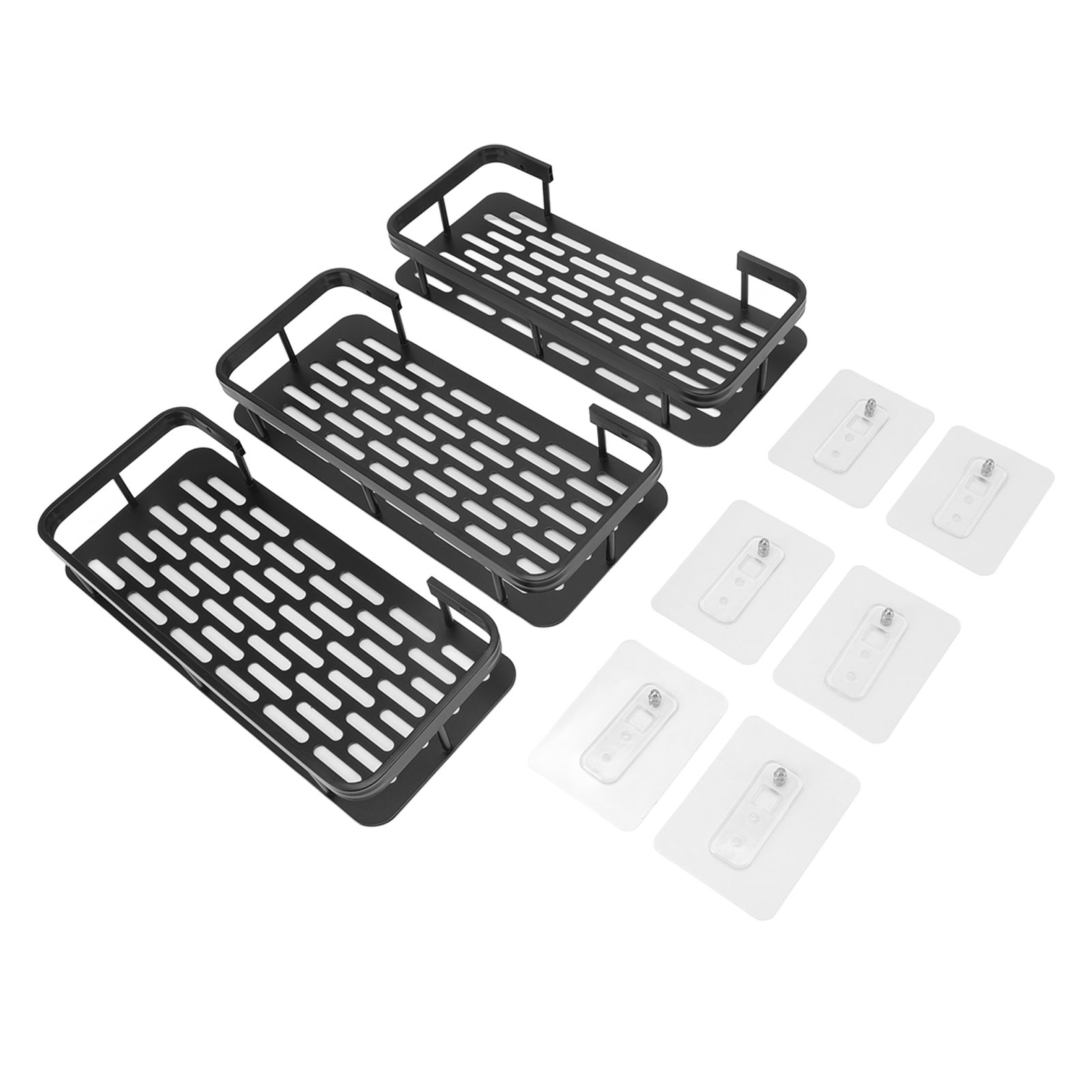 Shower Storage Rack 3 Layers Punch Free Rectangle Aluminum Shower Shelf Basket for Home Bathroom Black - Image 1
