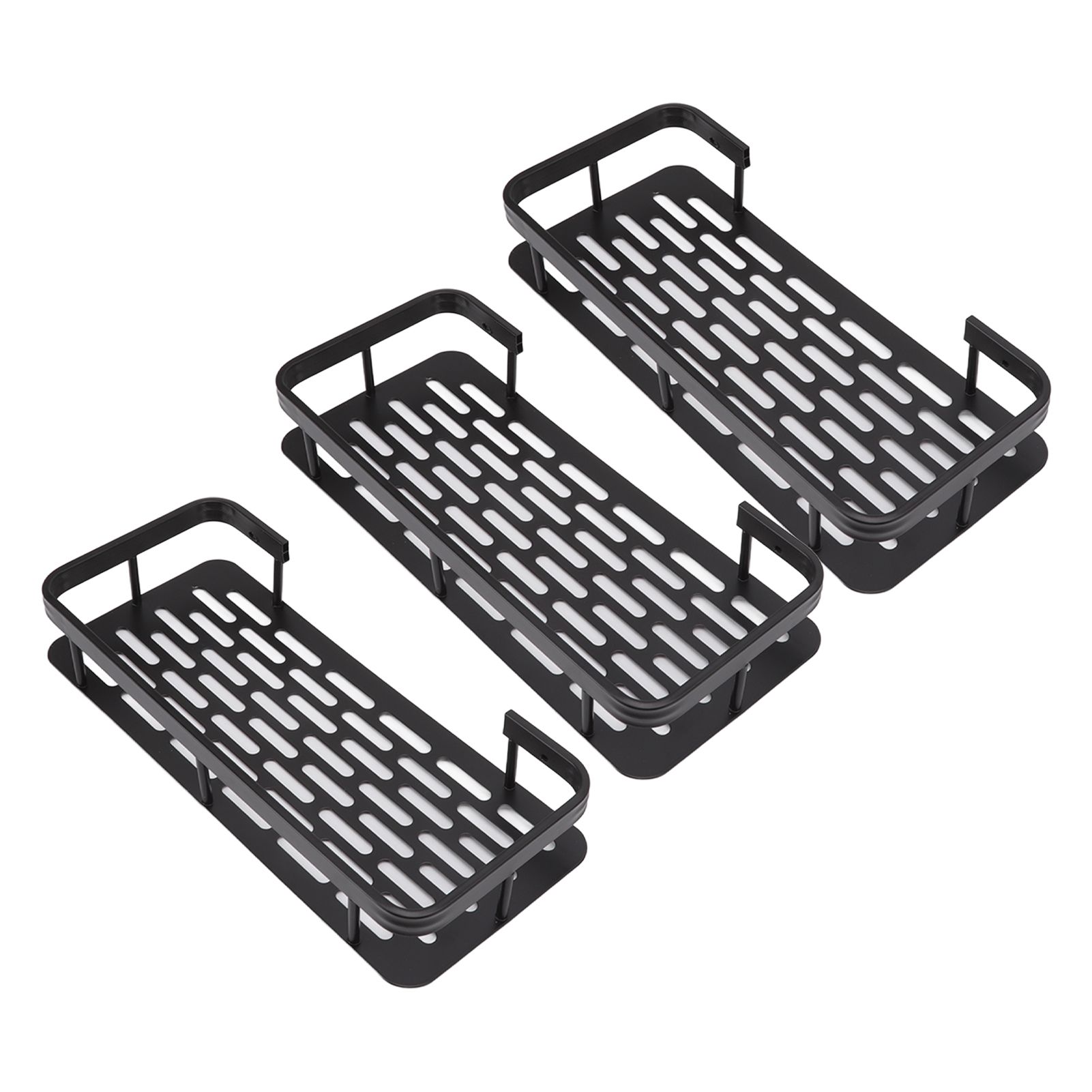 Shower Storage Rack 3 Layers Punch Free Rectangle Aluminum Shower Shelf Basket for Home Bathroom Black - Image 3