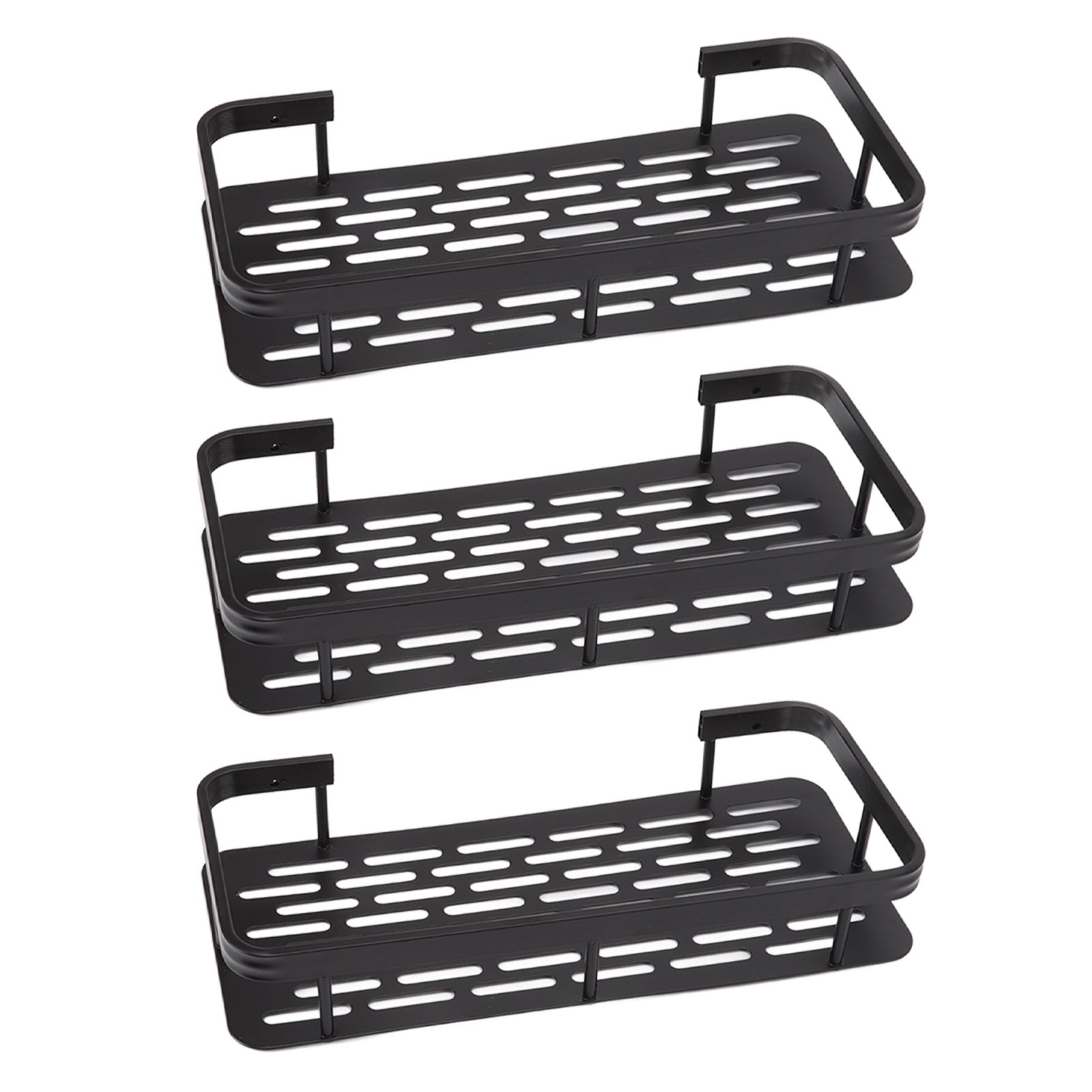 Shower Storage Rack 3 Layers Punch Free Rectangle Aluminum Shower Shelf Basket for Home Bathroom Black - Image 4