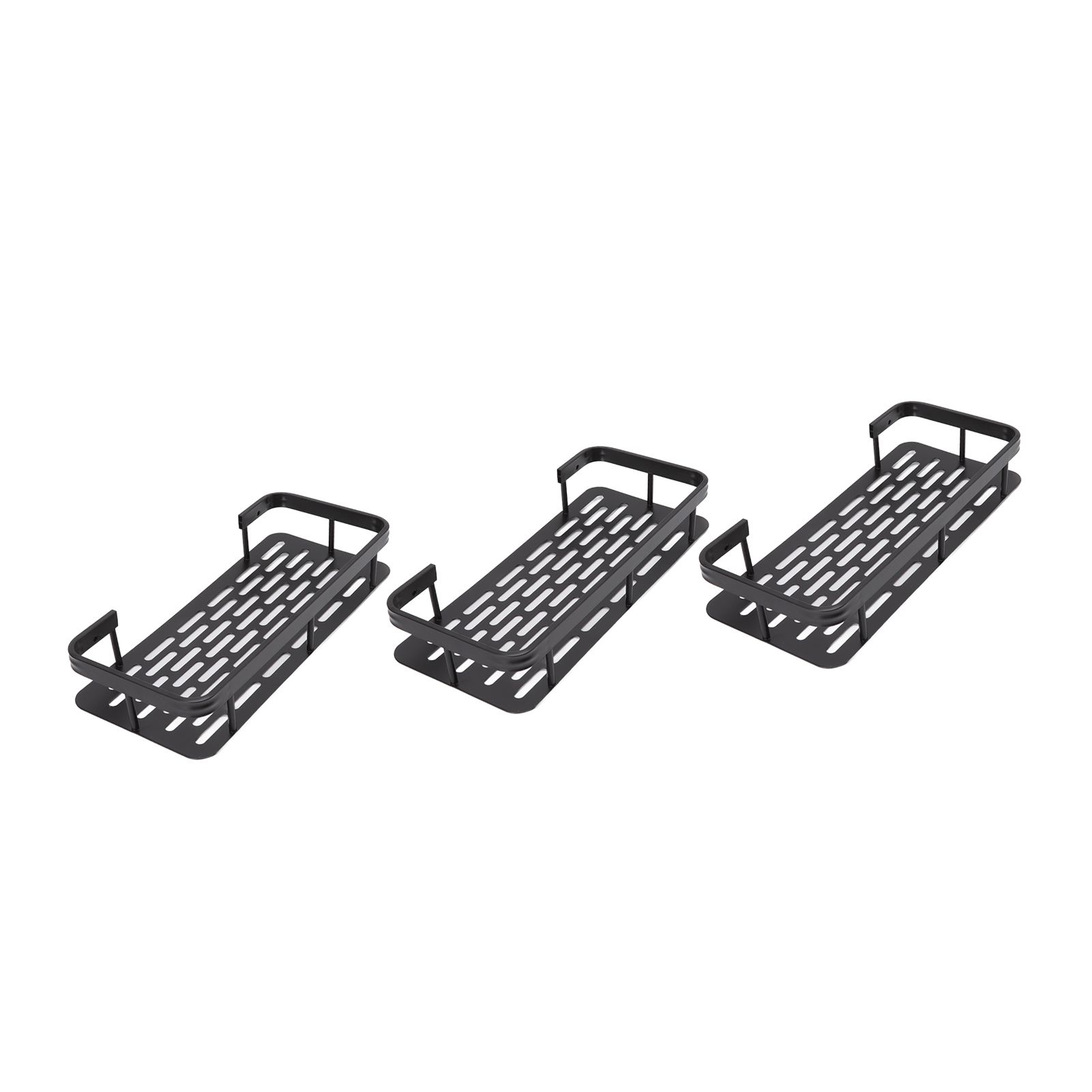 Shower Storage Rack 3 Layers Punch Free Rectangle Aluminum Shower Shelf Basket for Home Bathroom Black - Image 6