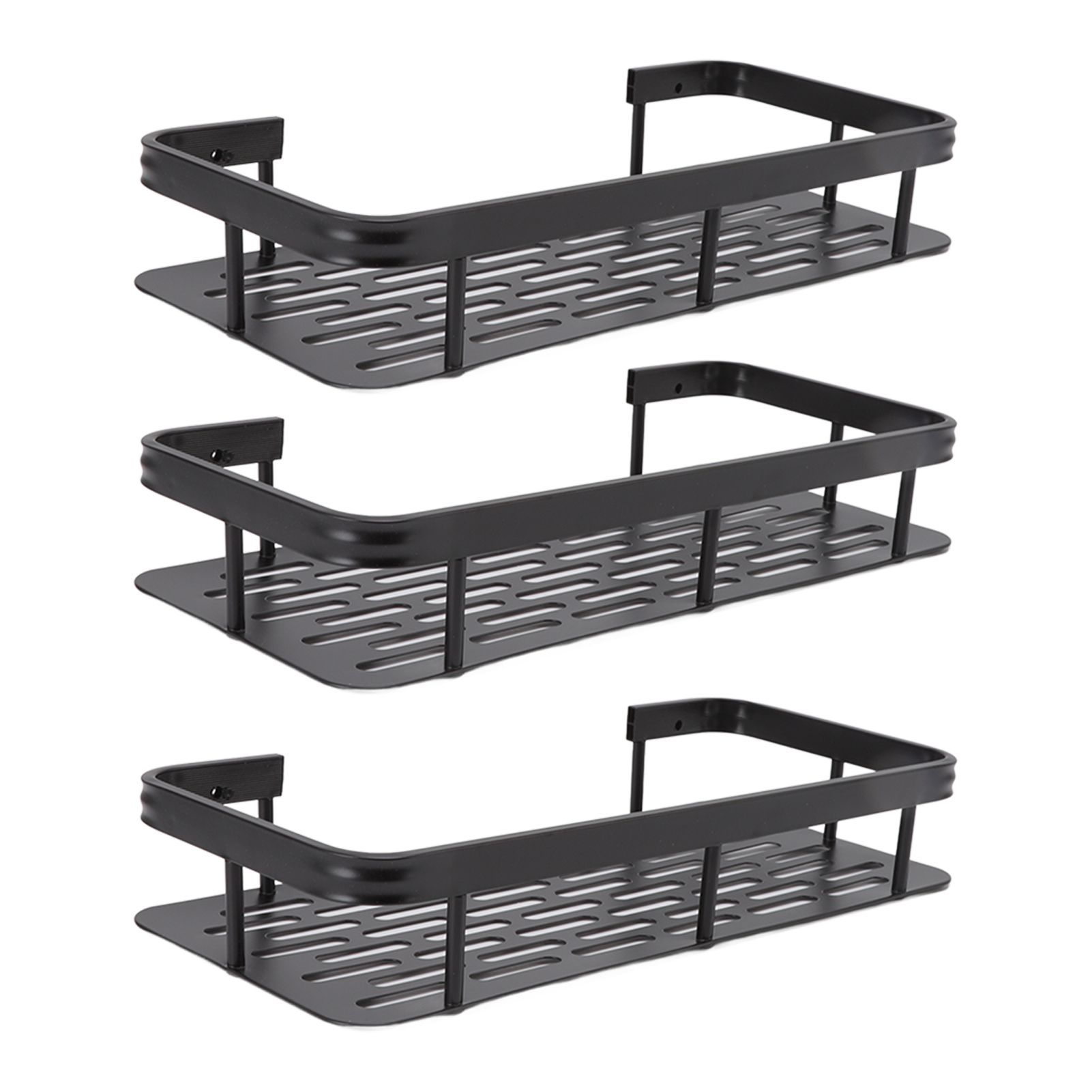 Shower Storage Rack 3 Layers Punch Free Rectangle Aluminum Shower Shelf Basket for Home Bathroom Black - Image 8