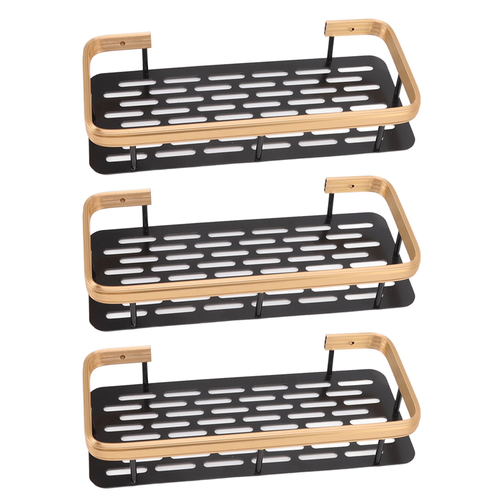 Shower Storage Rack 3 Layers Punch Free Rectangle Aluminum Shower Shelf Basket for Home Bathroom Black Gold - Image 4