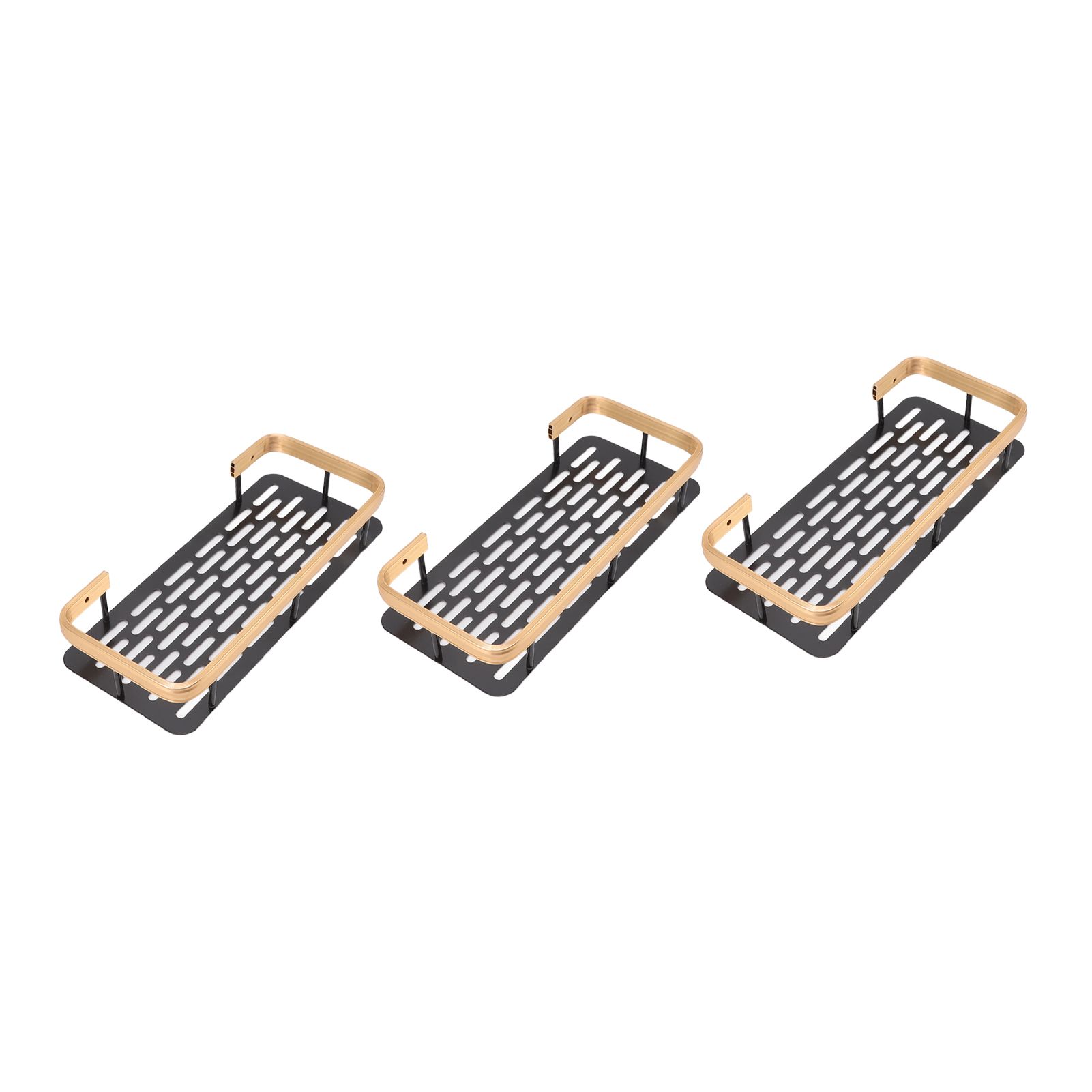 Shower Storage Rack 3 Layers Punch Free Rectangle Aluminum Shower Shelf Basket for Home Bathroom Black Gold - Image 5