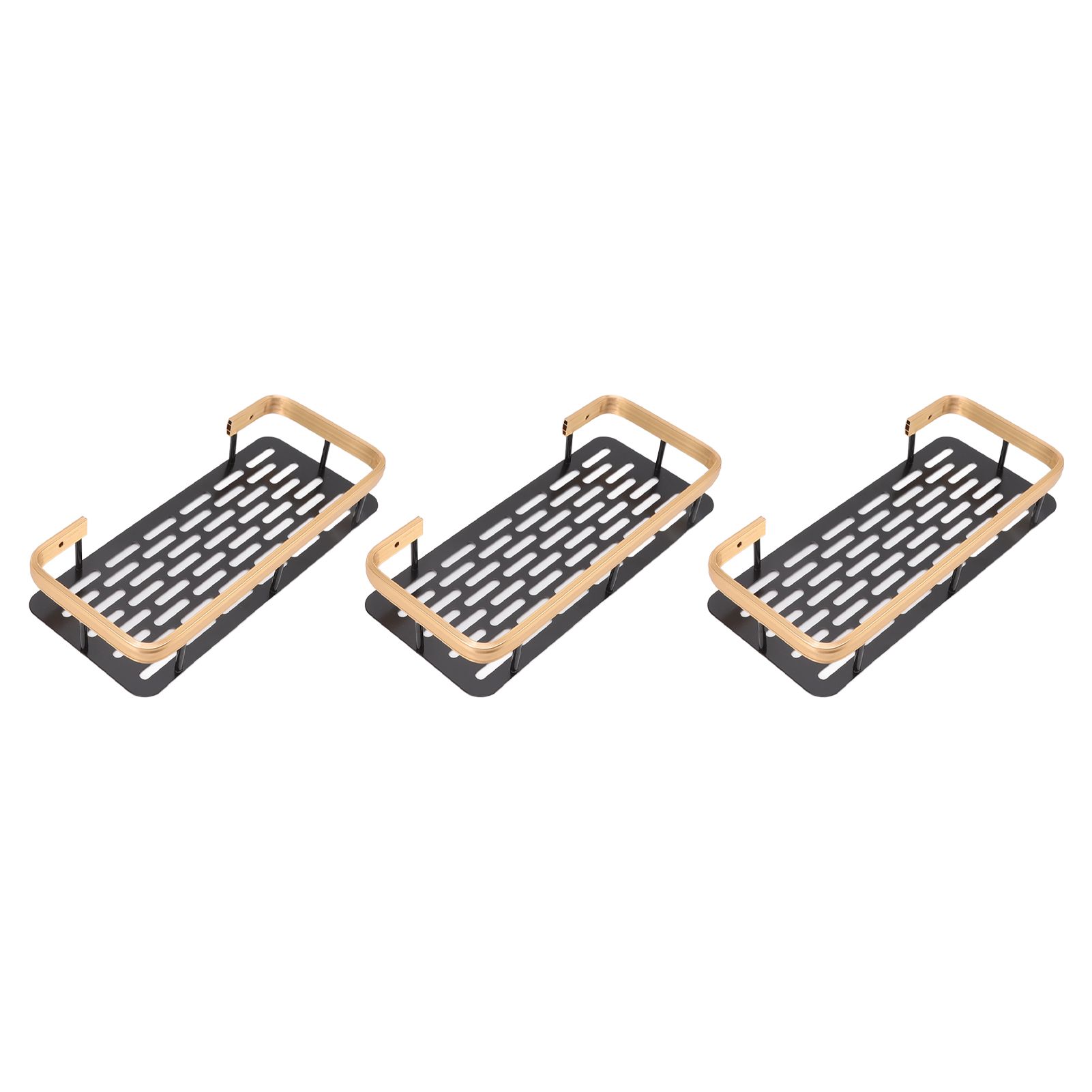Shower Storage Rack 3 Layers Punch Free Rectangle Aluminum Shower Shelf Basket for Home Bathroom Black Gold - Image 6