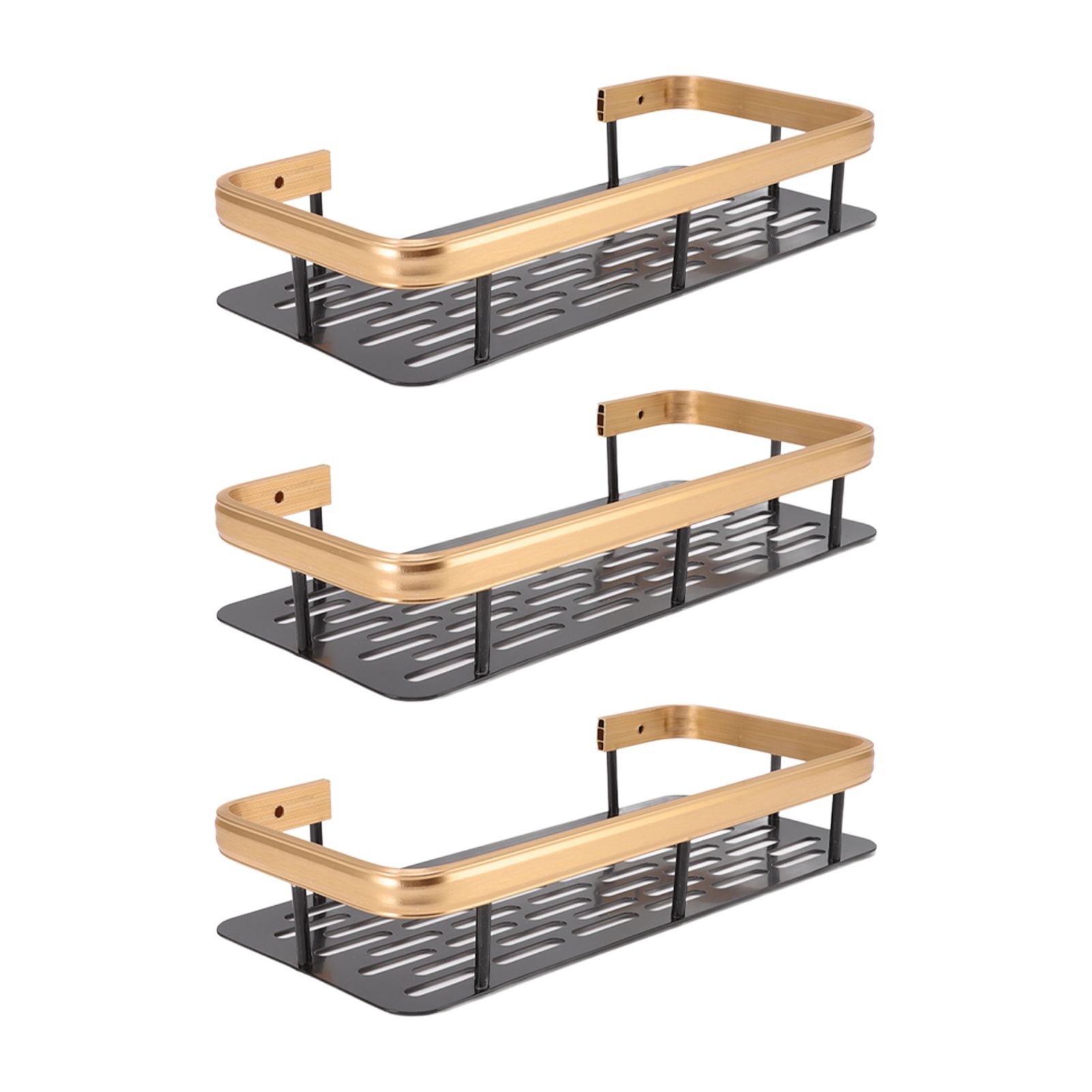 Shower Storage Rack 3 Layers Punch Free Rectangle Aluminum Shower Shelf Basket for Home Bathroom Black Gold - Image 7