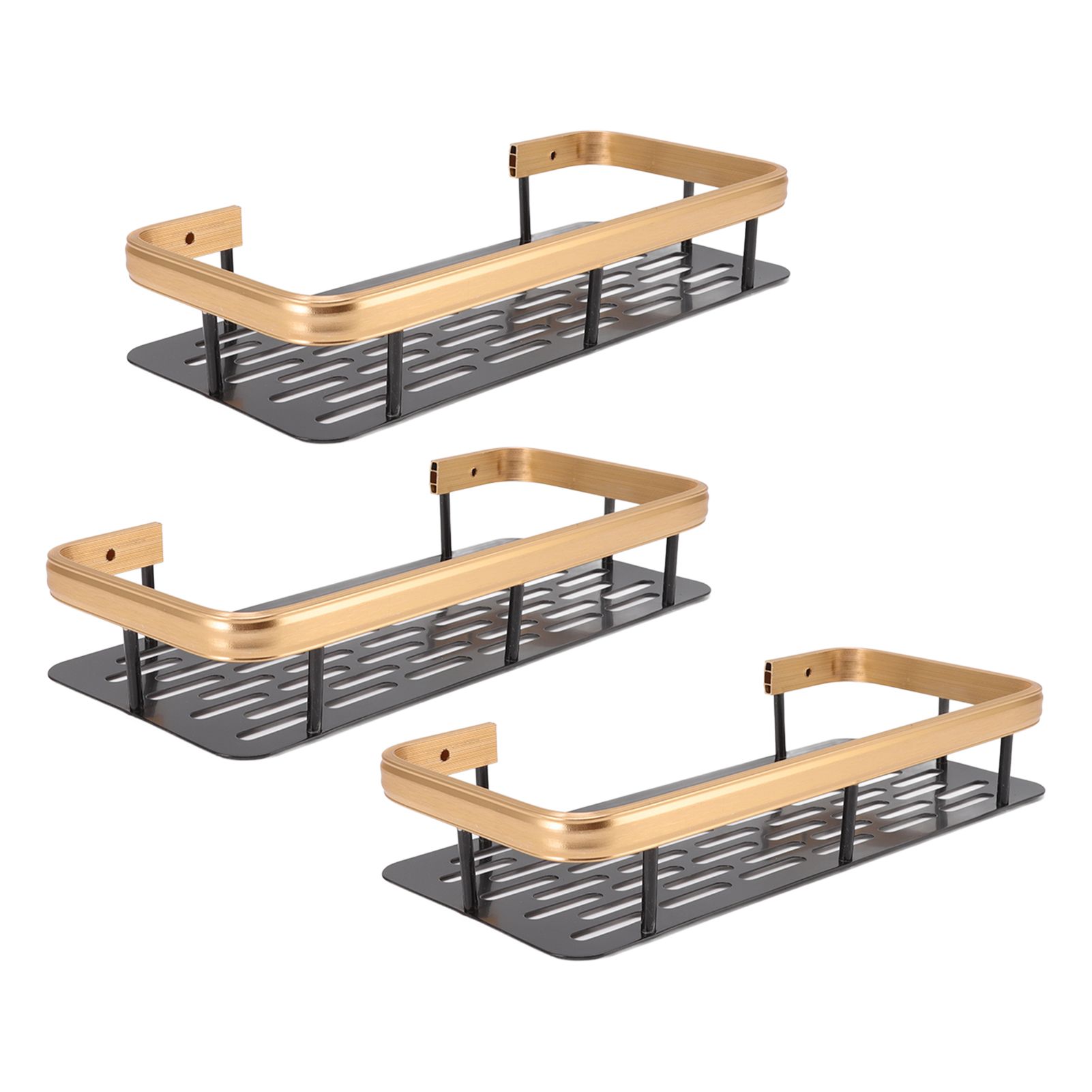 Shower Storage Rack 3 Layers Punch Free Rectangle Aluminum Shower Shelf Basket for Home Bathroom Black Gold - Image 8
