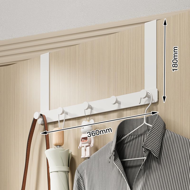 Door Hook Hanger Punch Free Seamless Long Arm Quiet Aluminum Over Door Hooks for Bedrooms Bathrooms White 5 Hooks - Image 1