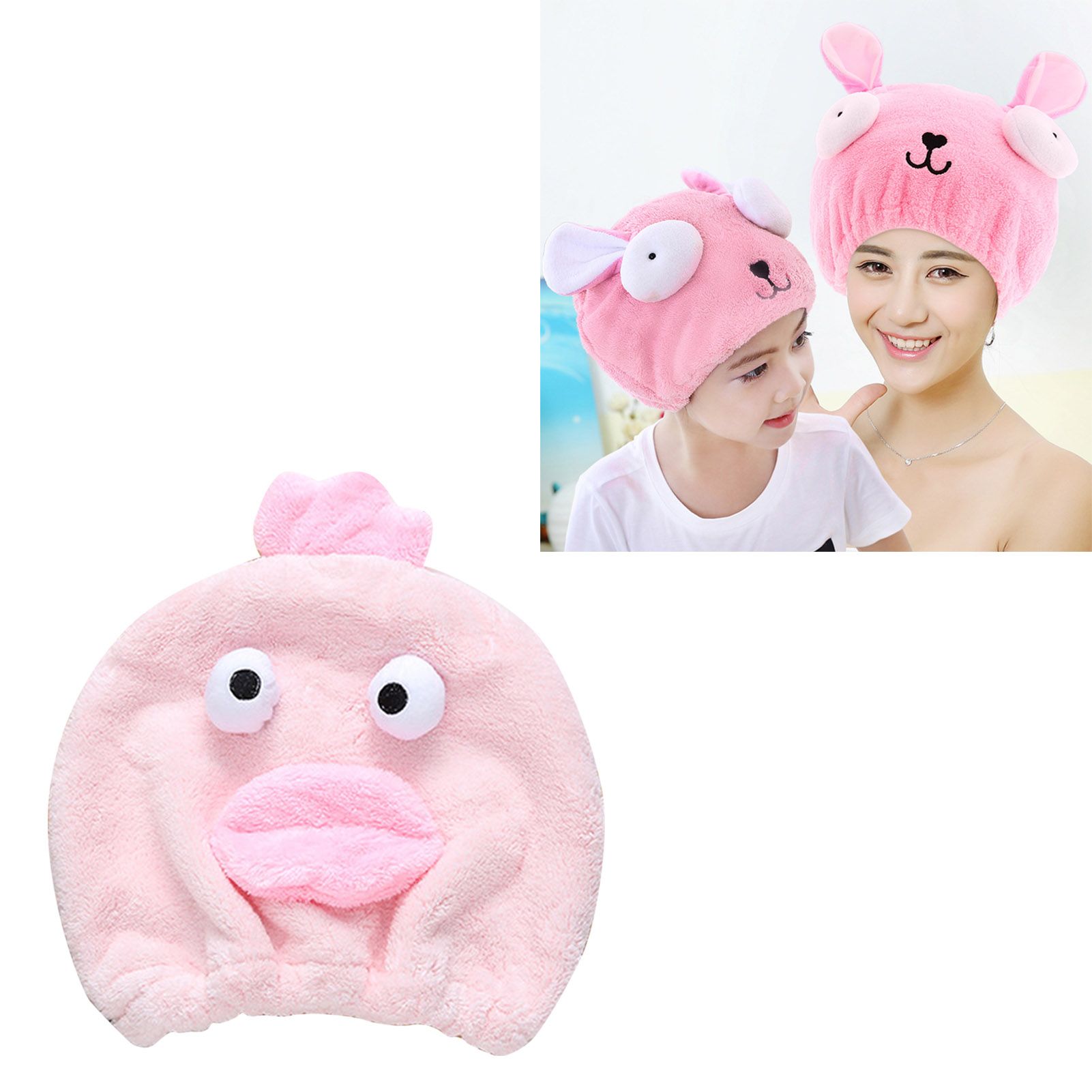 Quick Dry Hair Hat Elastic Strong Water Absorption Fine Fiber Skin Friendly Cartoon Hair Drying Towel Pink - Image 6