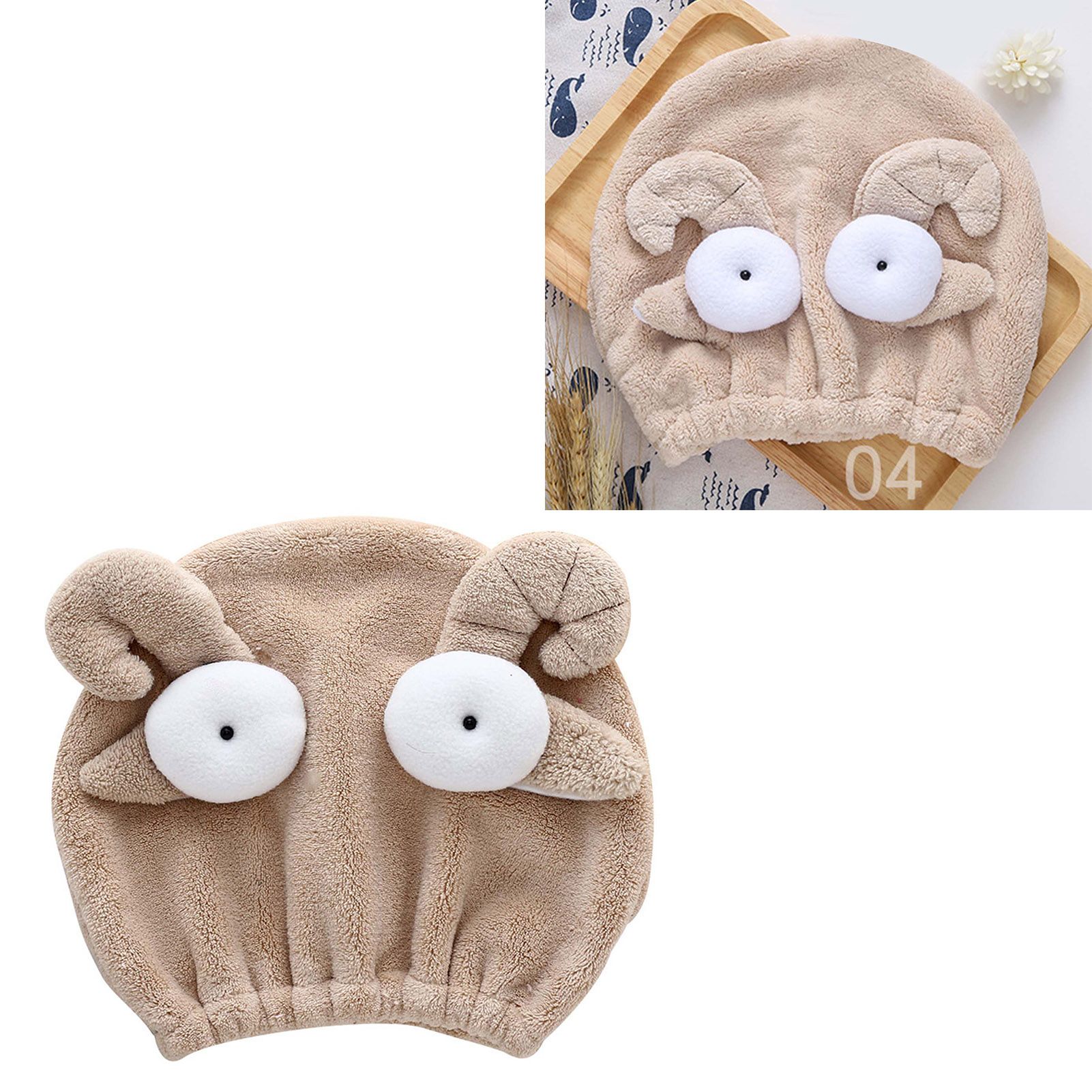 Quick Dry Hair Hat Elastic Strong Water Absorption Fine Fiber Skin Friendly Cartoon Hair Drying Towel Camel - Image 6
