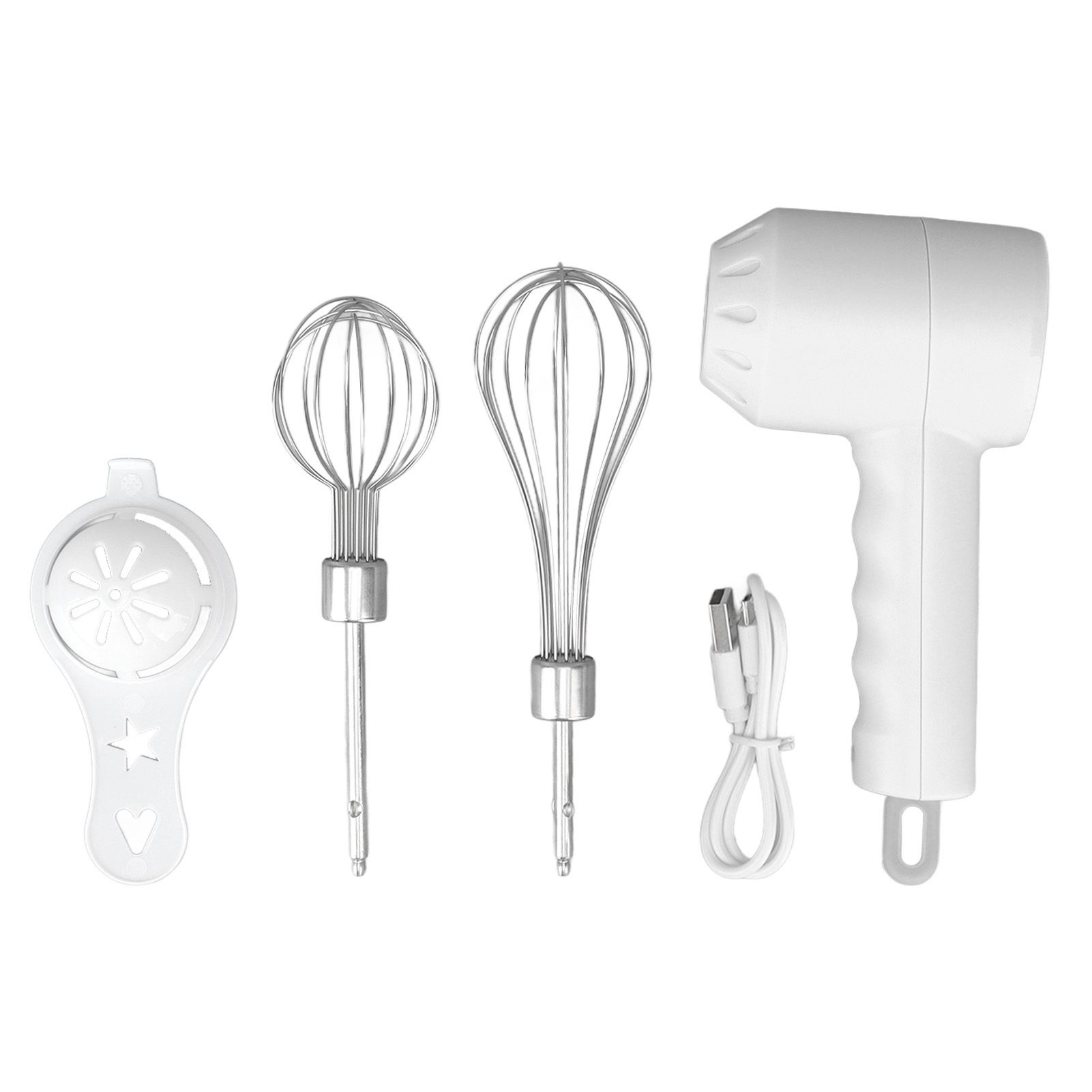Cordless Electric Hand Mixer USB Rechargable Handheld Eggbeater Electric Milk Frother with 2 Stir Sticks for Home White - Image 1