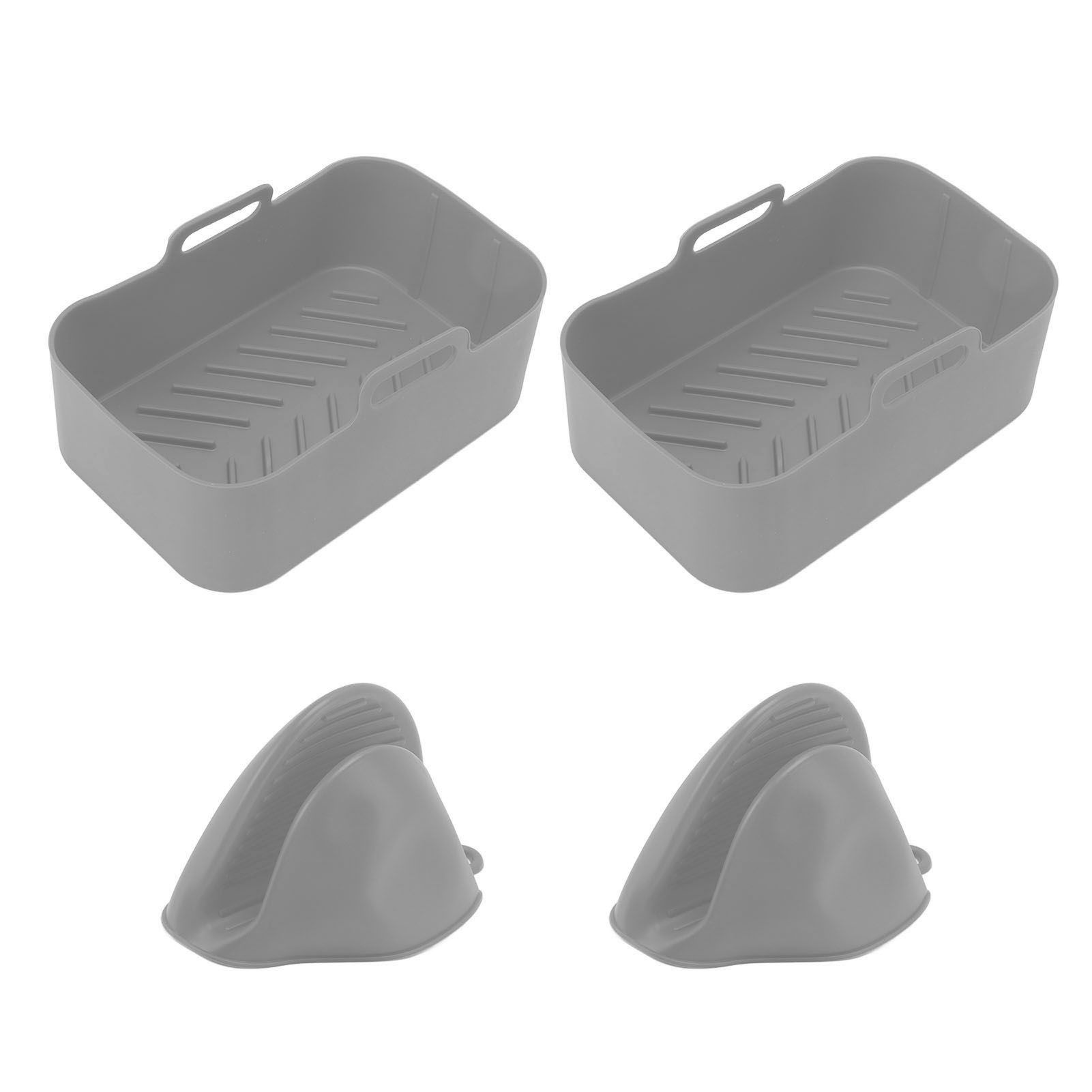2Set Rectangular Fryer Silicone Pot Fryer Silicone Liners Rectangular Basket for Ninja DZ201 Foodi 8QT Grey - Image 1
