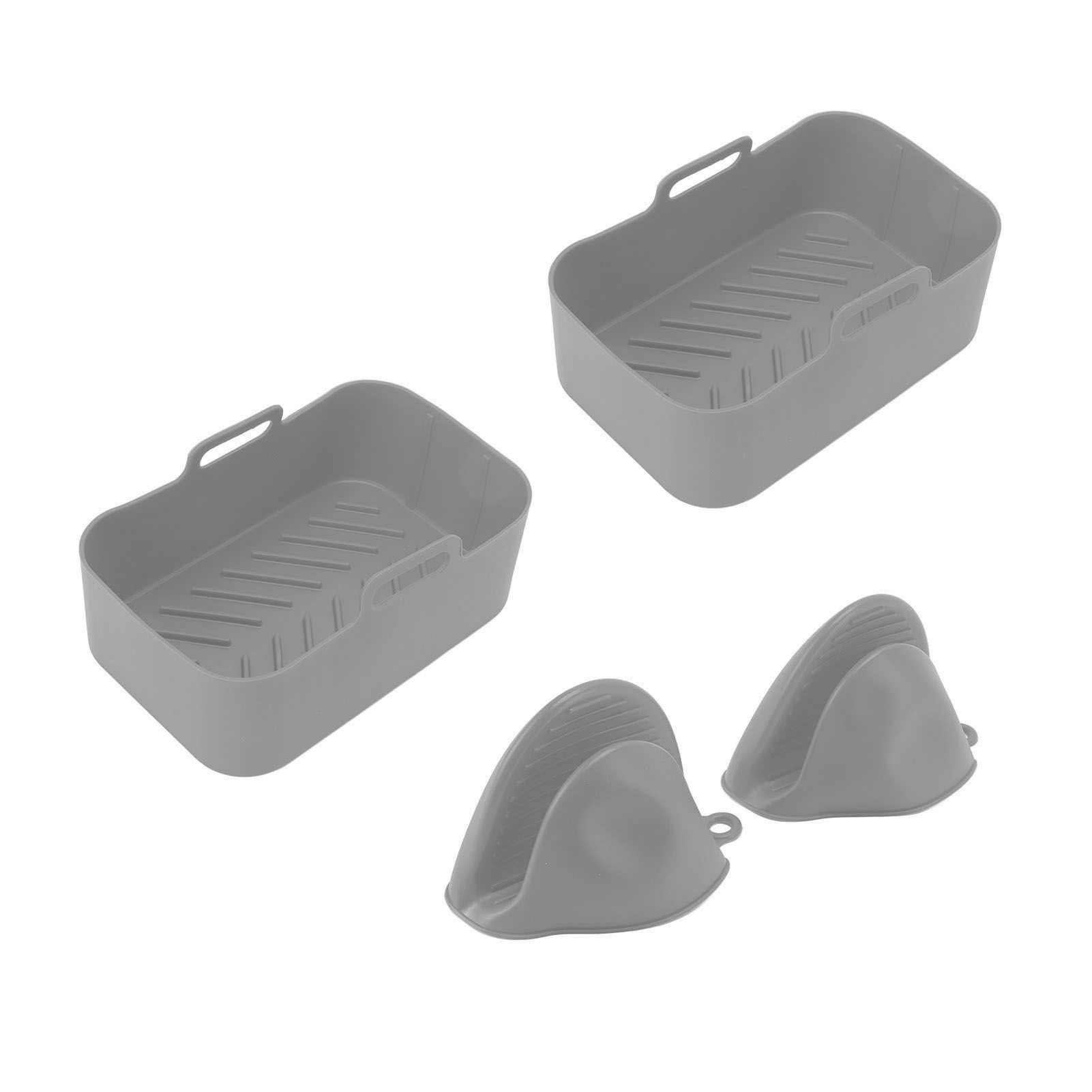 2Set Rectangular Fryer Silicone Pot Fryer Silicone Liners Rectangular Basket for Ninja DZ201 Foodi 8QT Grey - Image 2