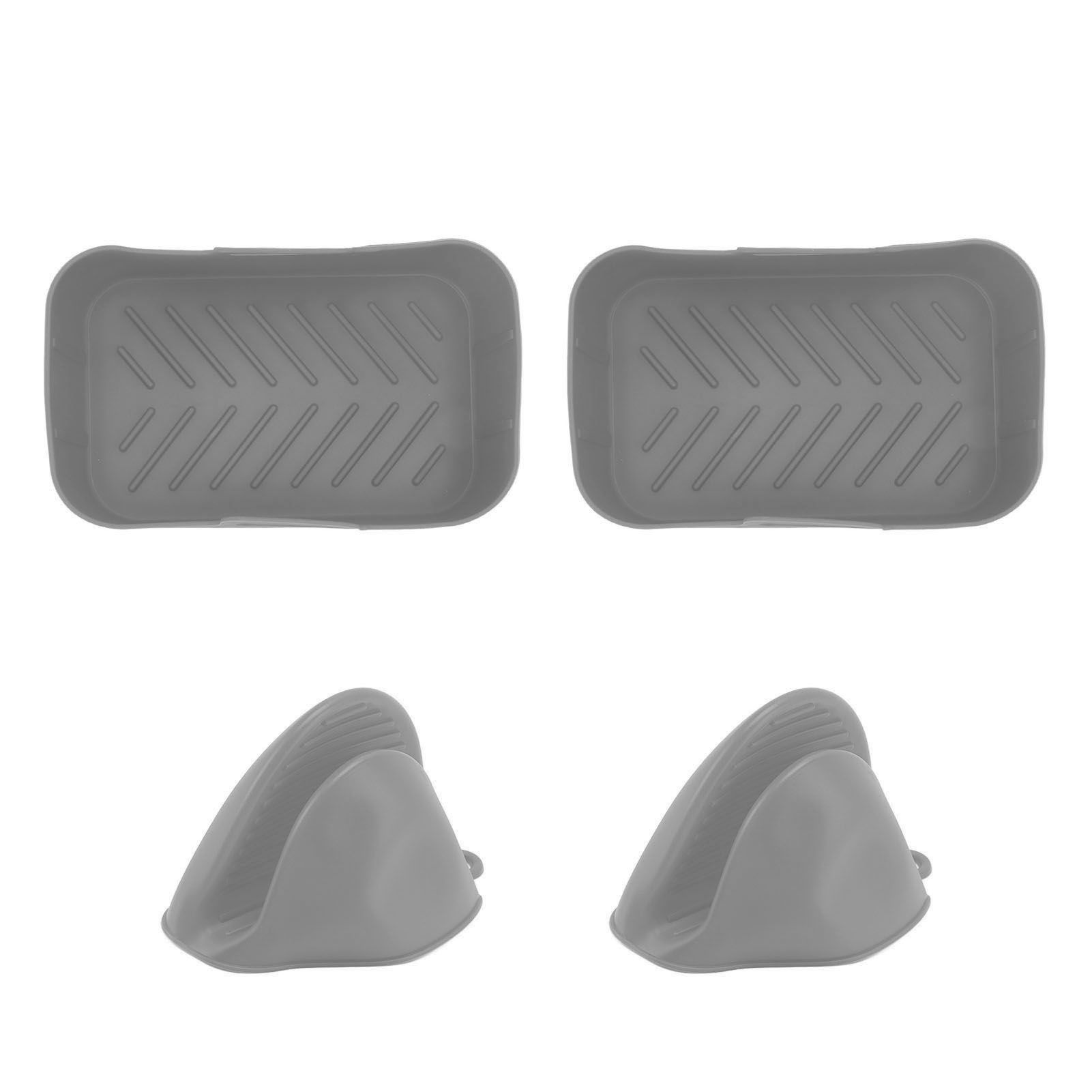 2Set Rectangular Fryer Silicone Pot Fryer Silicone Liners Rectangular Basket for Ninja DZ201 Foodi 8QT Grey - Image 4