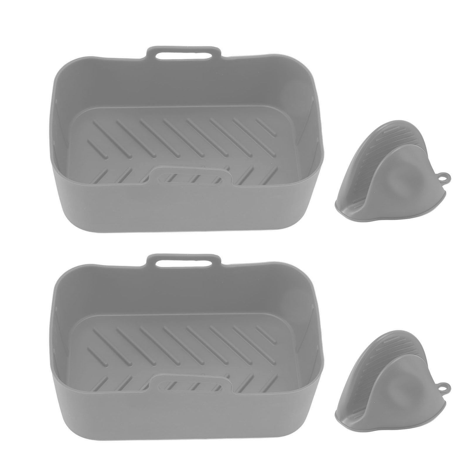2Set Rectangular Fryer Silicone Pot Fryer Silicone Liners Rectangular Basket for Ninja DZ201 Foodi 8QT Grey - Image 5