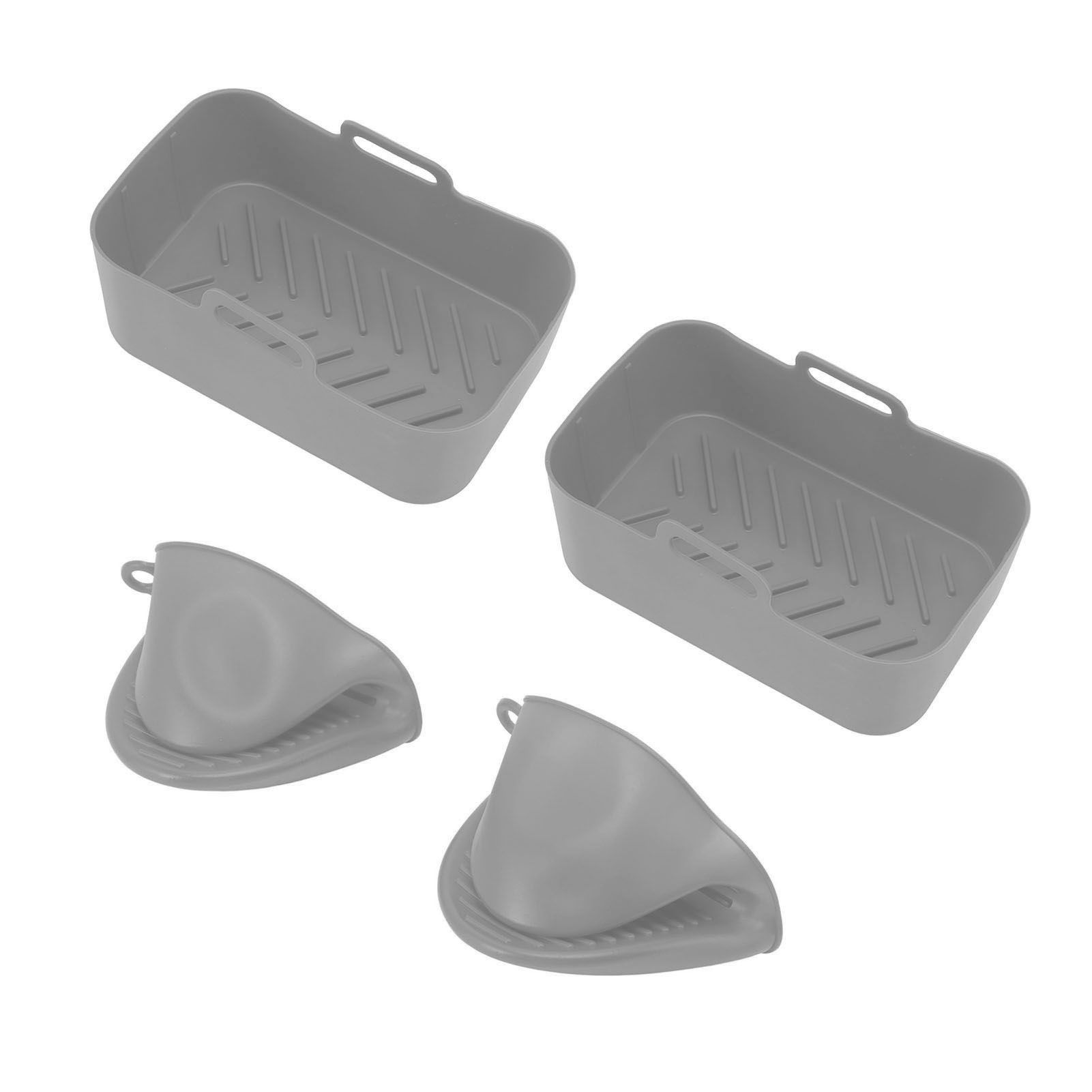 2Set Rectangular Fryer Silicone Pot Fryer Silicone Liners Rectangular Basket for Ninja DZ201 Foodi 8QT Grey - Image 6